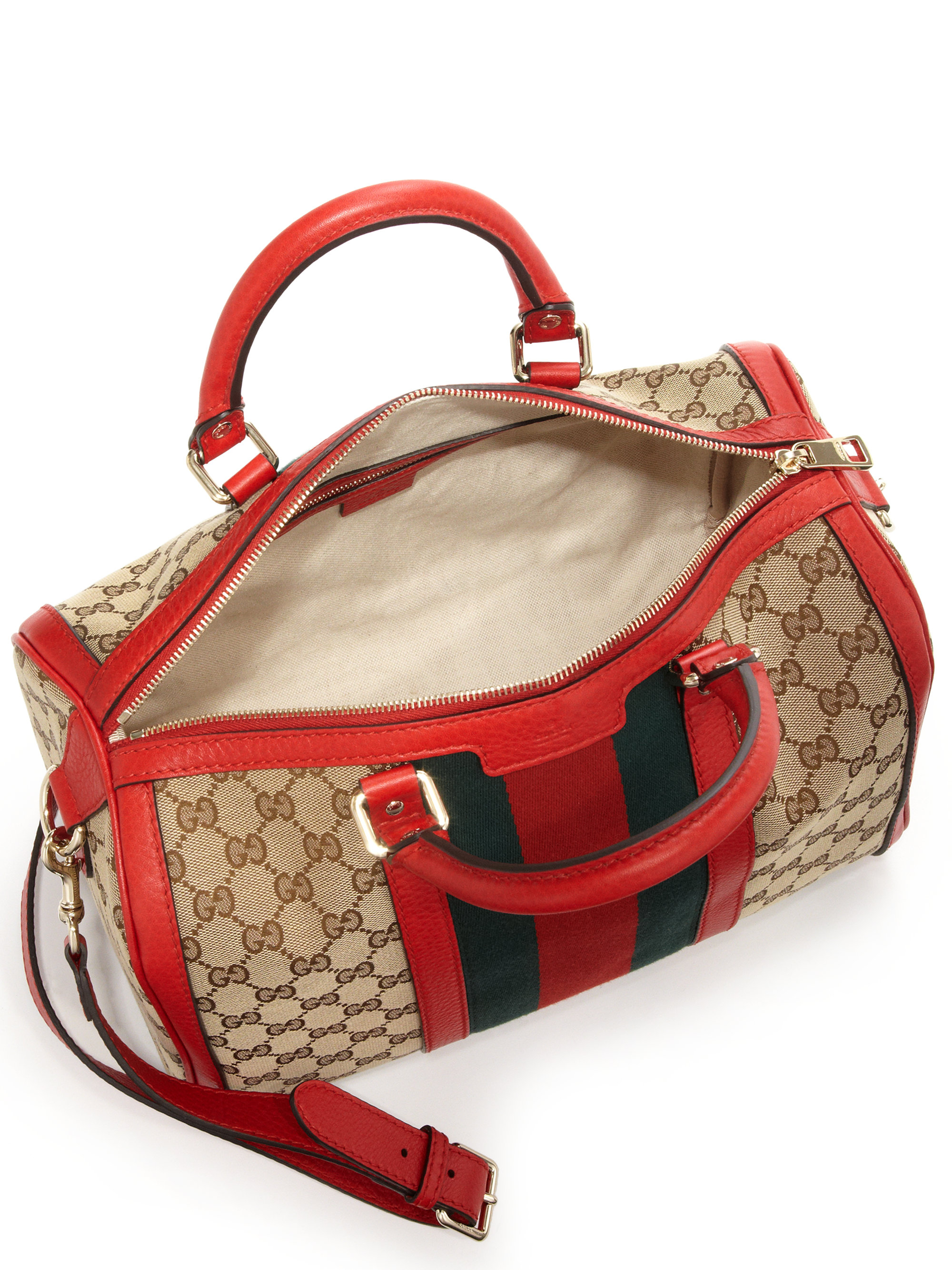 Gucci Beige/Brown GG Canvas and Leather Medium Vintage Web Boston