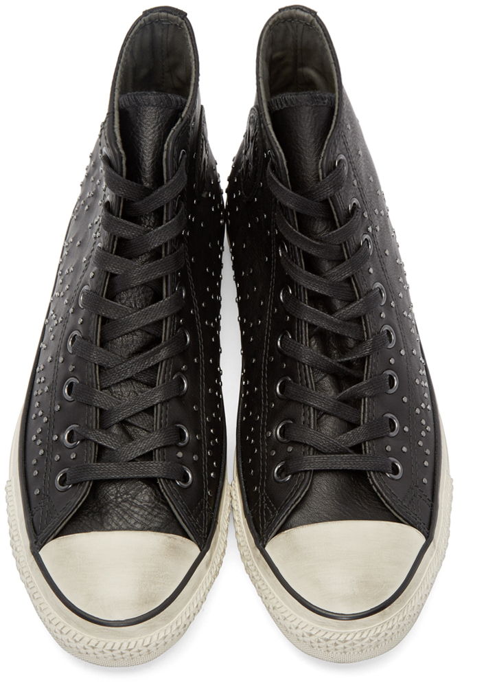 converse black leather studded high tops