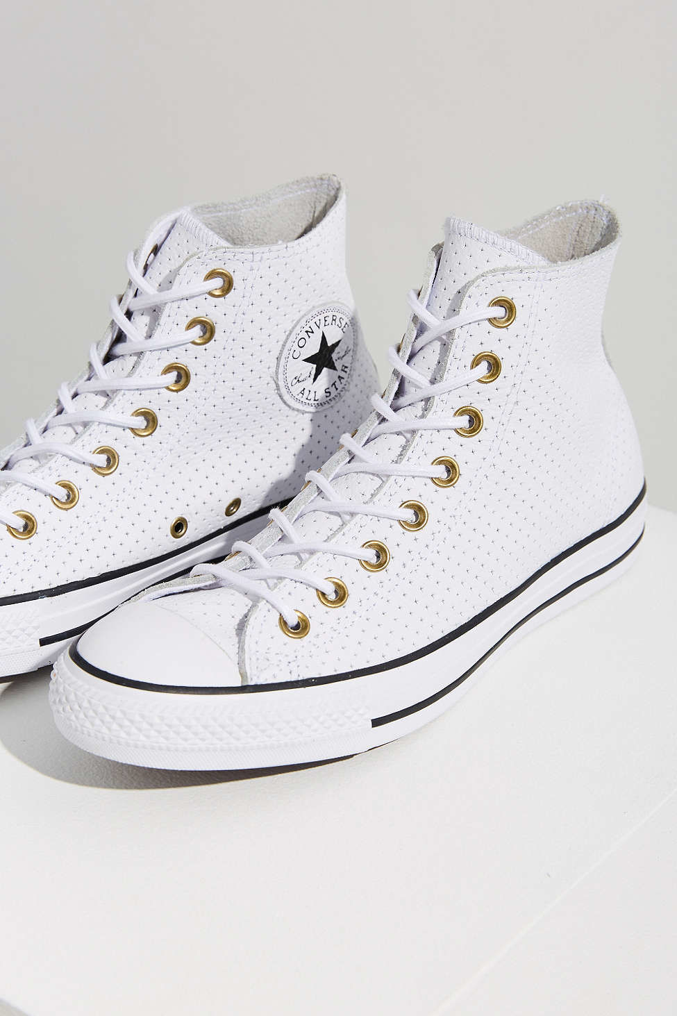 Converse Chuck Taylor Perforated Leather Sneaker in White | Lyst