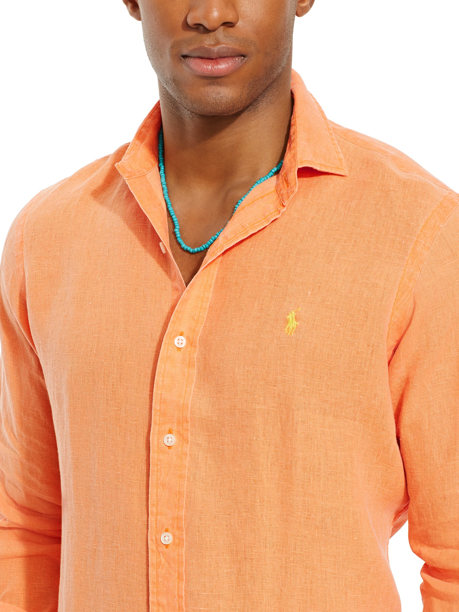 Polo Ralph Lauren Long Sleeve Linen Shirt in Orange for Men | Lyst UK