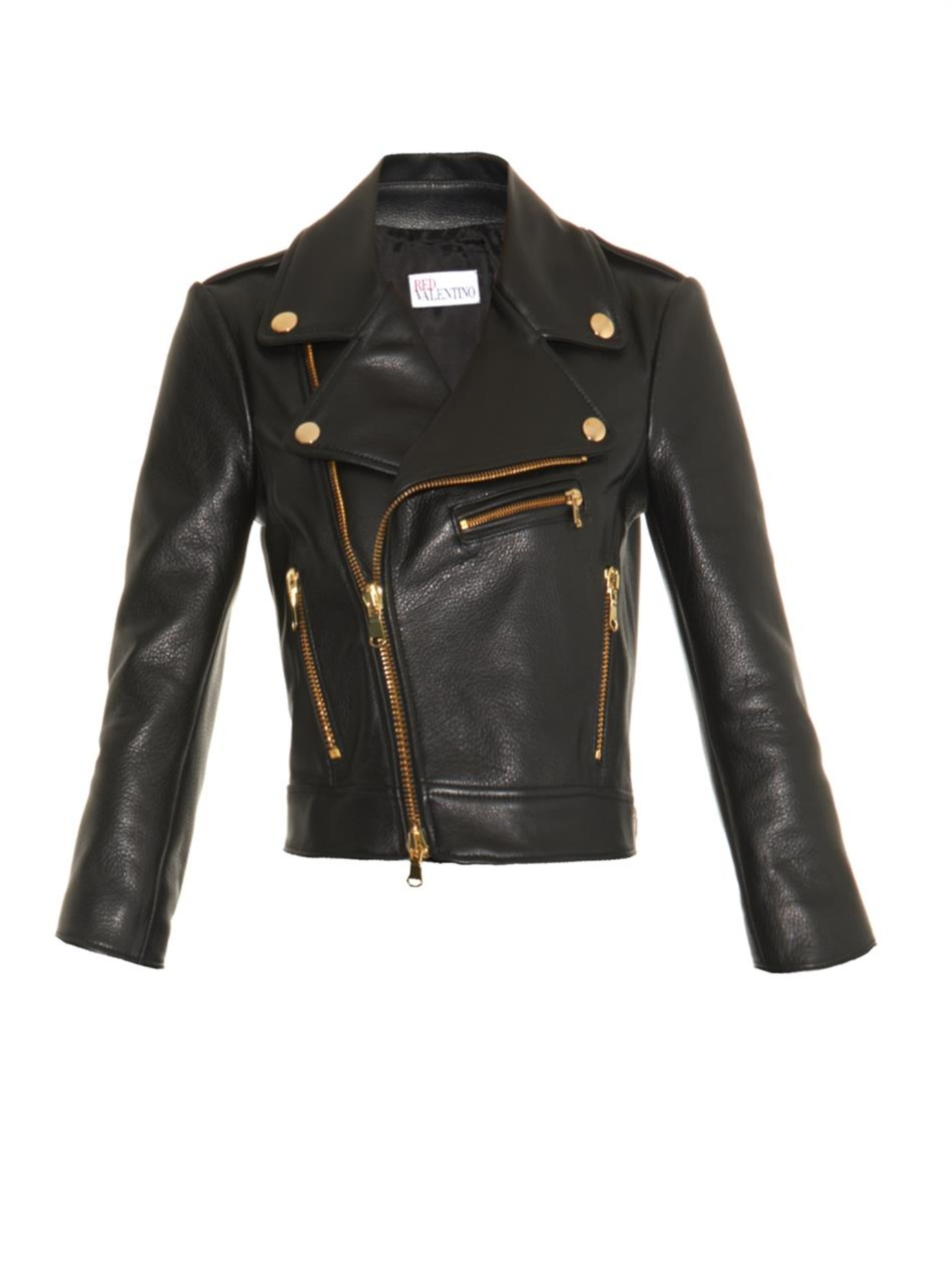 Red Valentino Cropped Leather Biker Jacket In Black Lyst