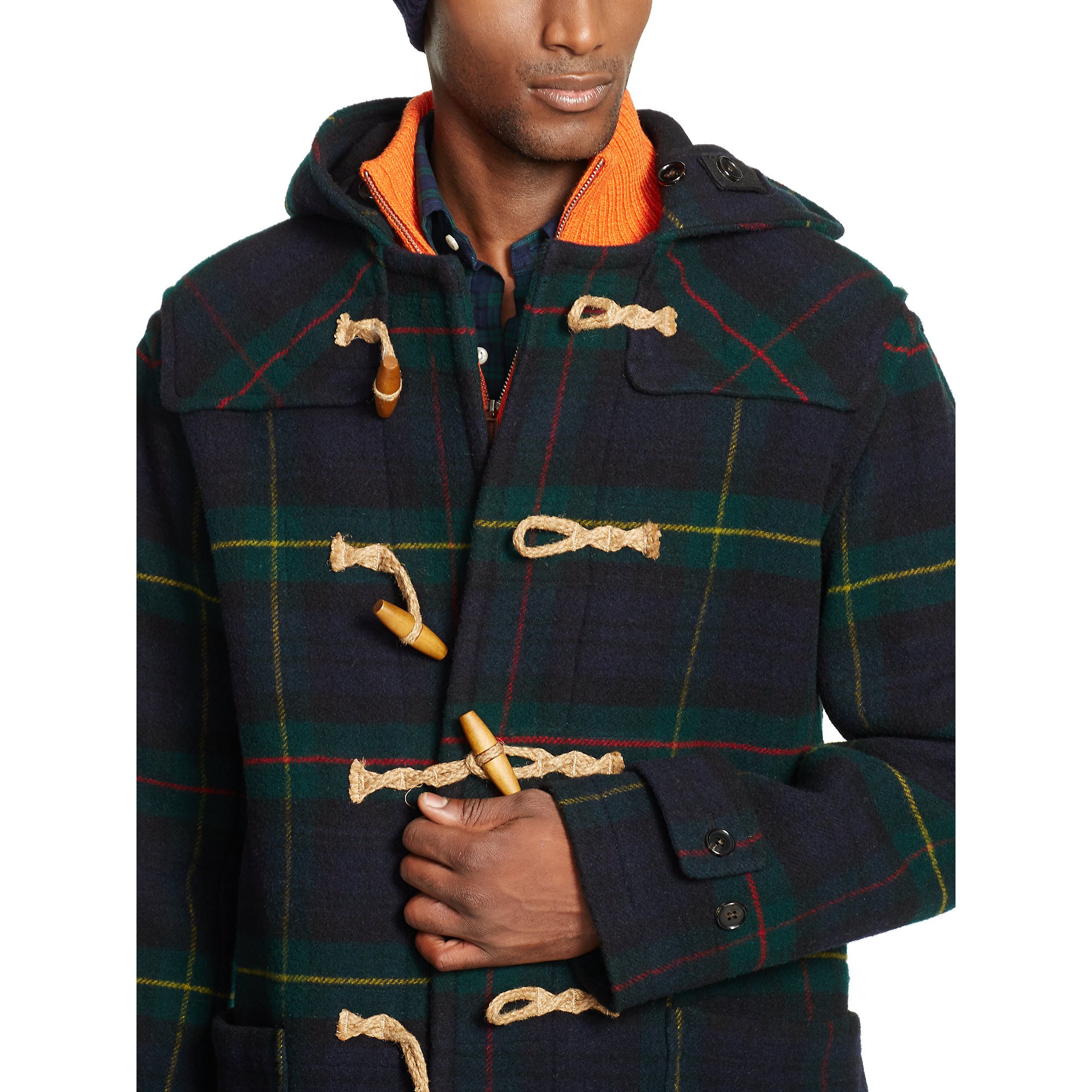 Polo Ralph Lauren Tartan Hooded Wool Toggle Coat in Black for Men | Lyst