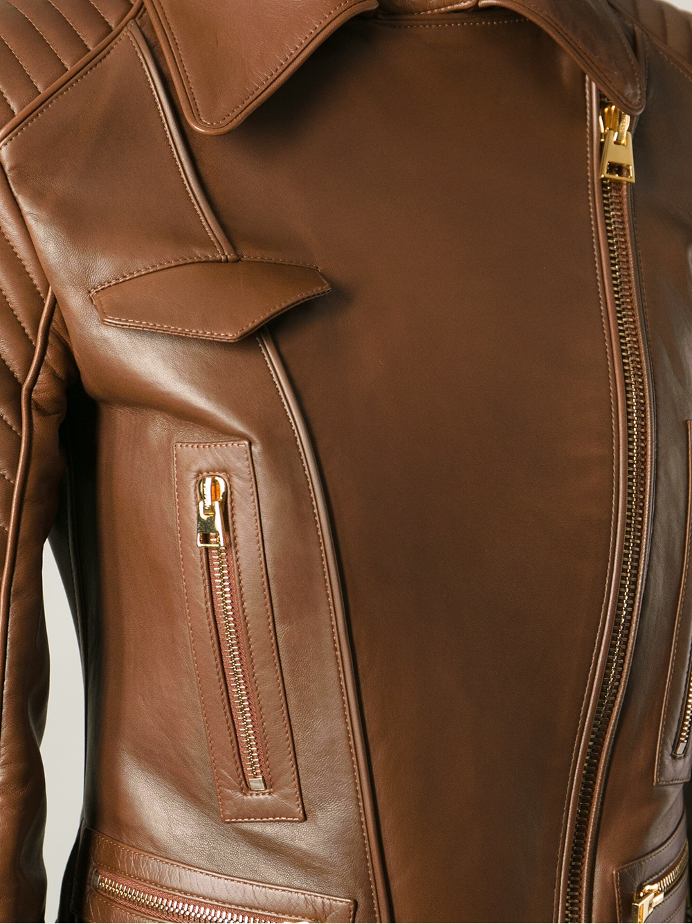 Tom Ford Wide Collar Biker Jacket in Brown - Lyst