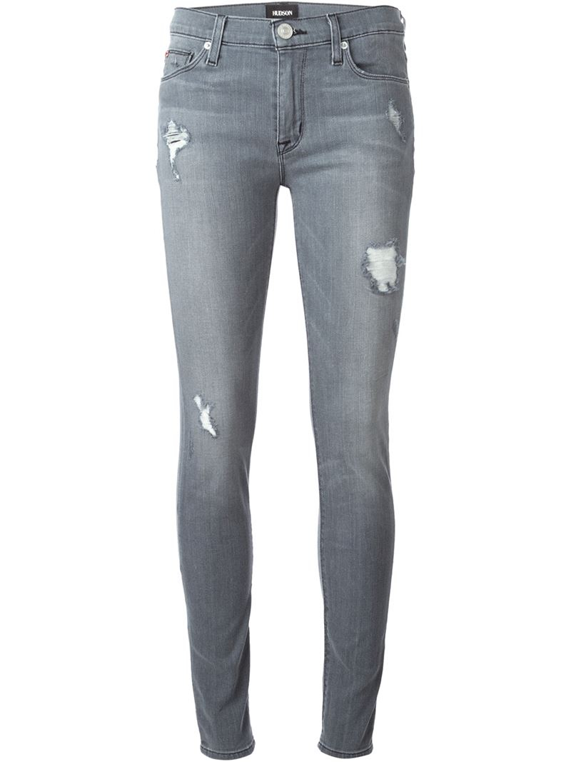 Hudson Jeans British Flag Detail Skinny Jeans in Gray | Lyst