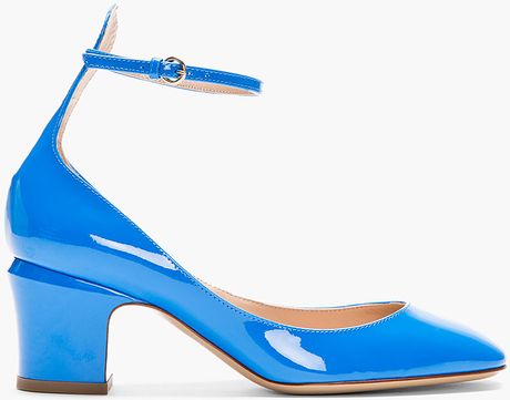 Valentino Bule Patent Ankle Strap Mary Janes in Blue | Lyst