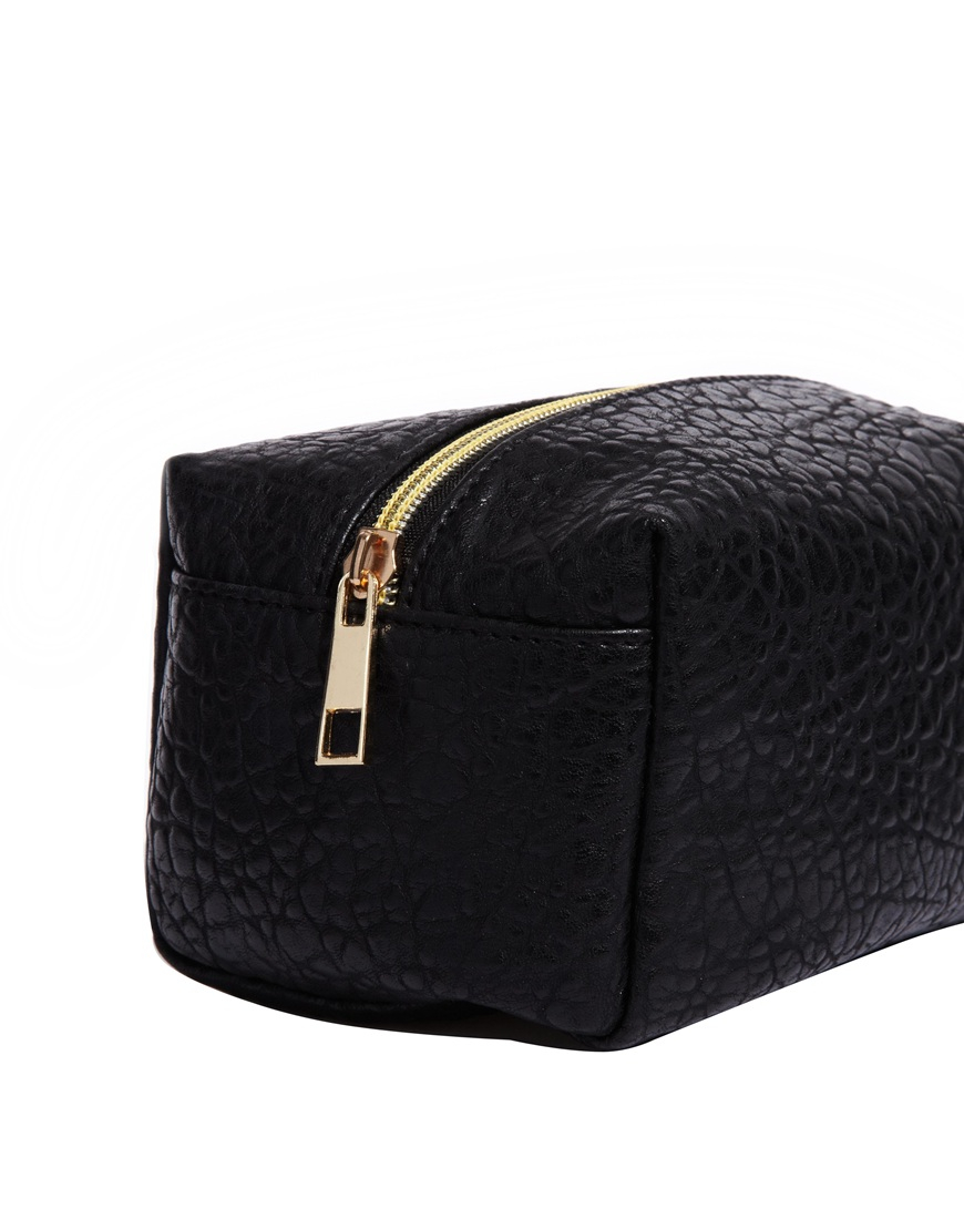 Download ASOS Textured Leather Look Makeup Bag in Black - Lyst