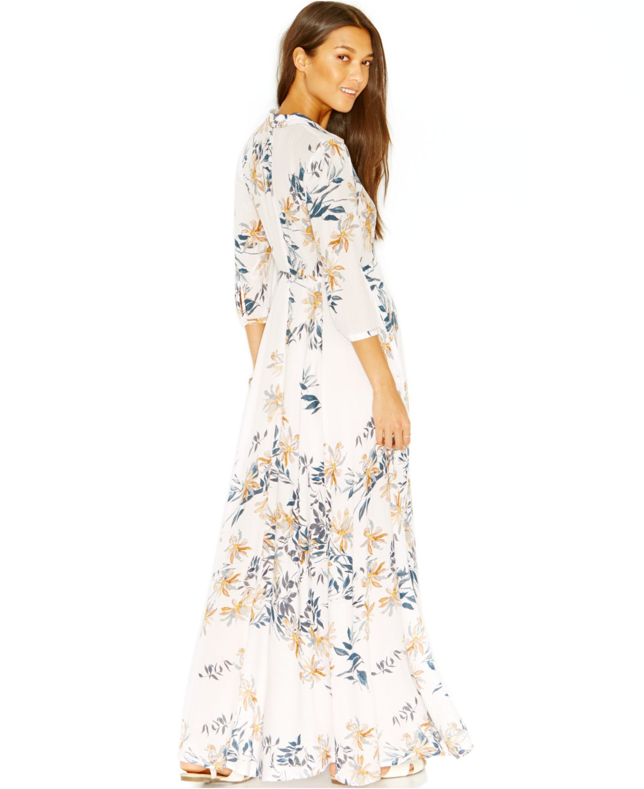 Free People After The Storm Floral-Print Maxi Shirt-Dress Maxi Shirtdress  in White | Lyst