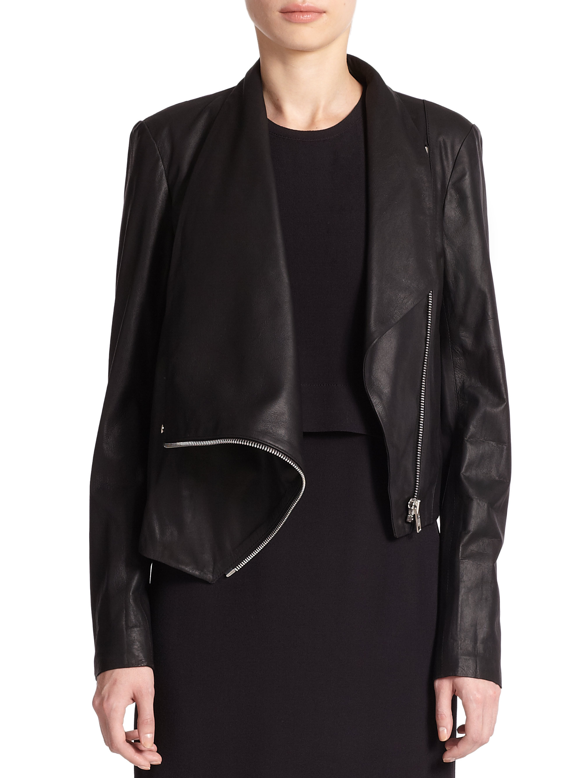Helmut Lang Draped Leather Jacket In Black Lyst
