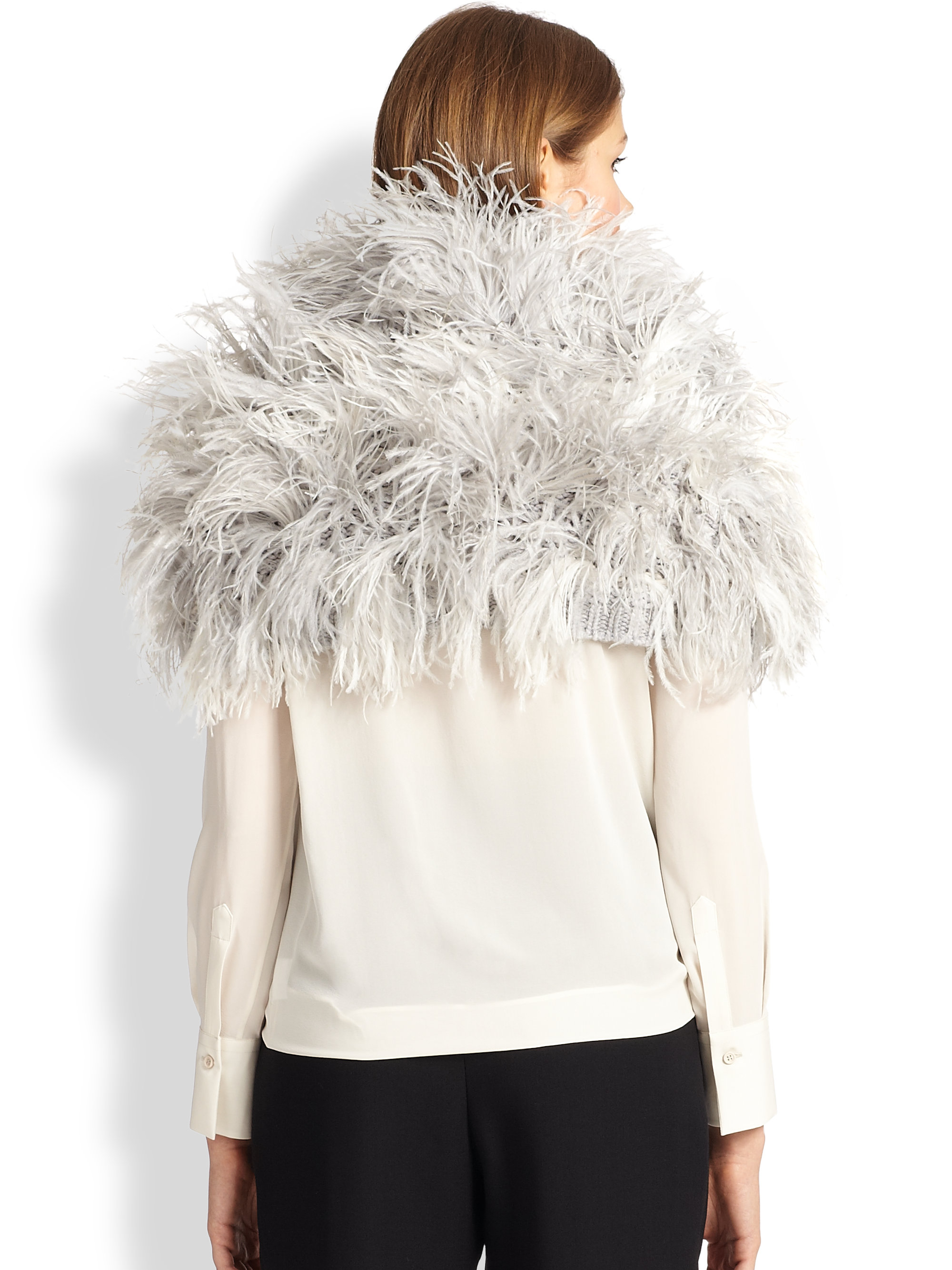 Brunello Cucinelli Ostrichfeather Capelet in Gray Lyst