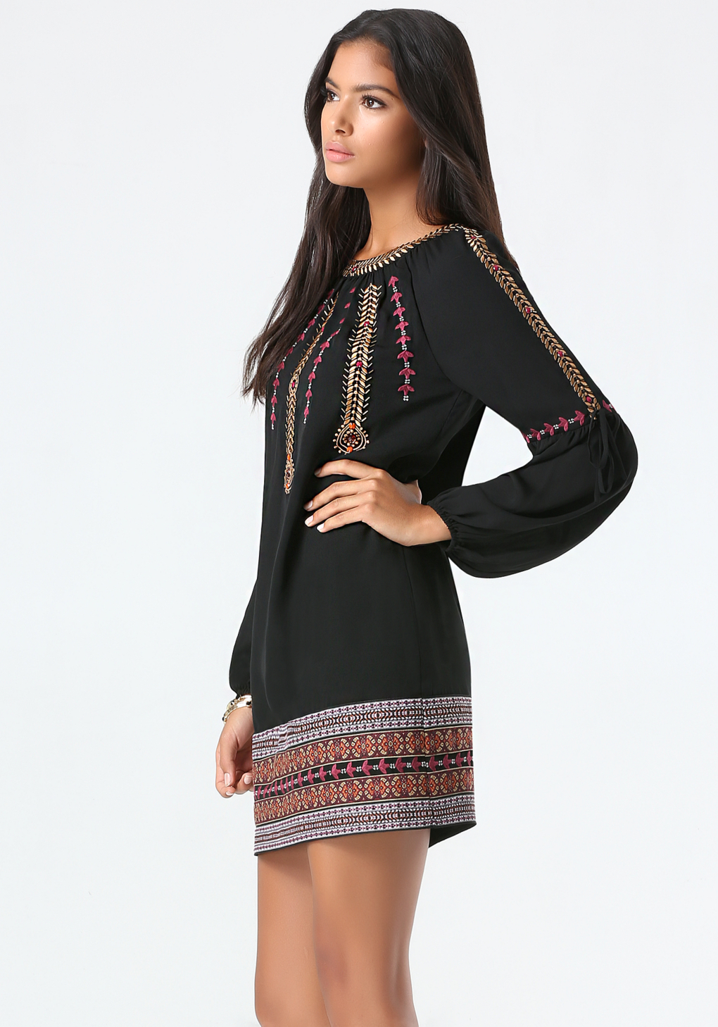 black embroidered shift dress