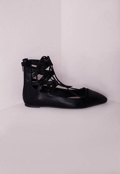 Missguided Lace Up Flat Shoes Black in Black Missguided Lace Up Flat Shoes Black in Black