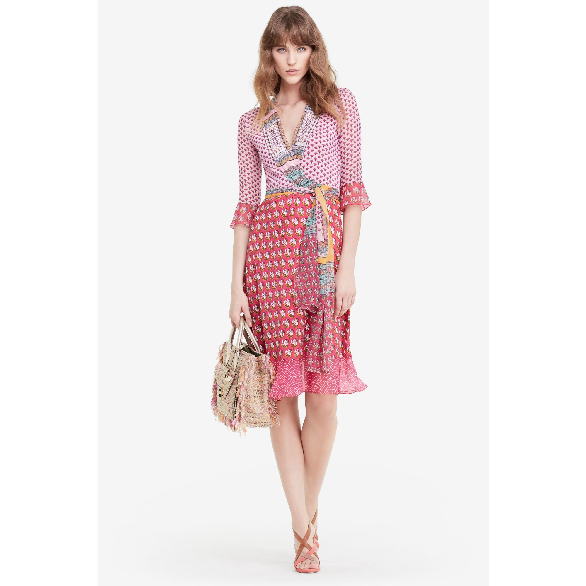 Diane von Furstenberg Multi Print Wrap Dress in Pink | Lyst