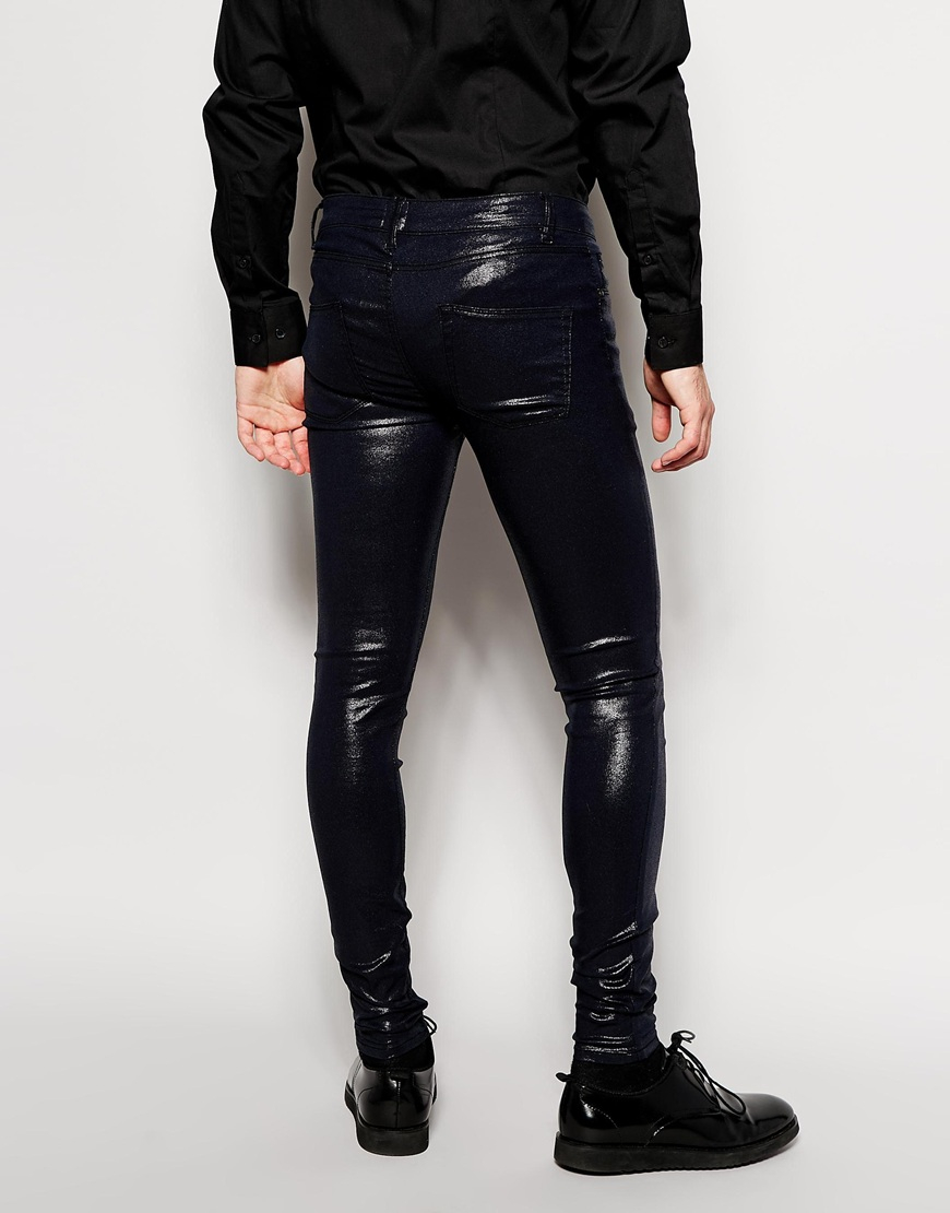 ASOS Extreme Super Skinny Jeans With Shiny Coating in Blue for Men | Lyst