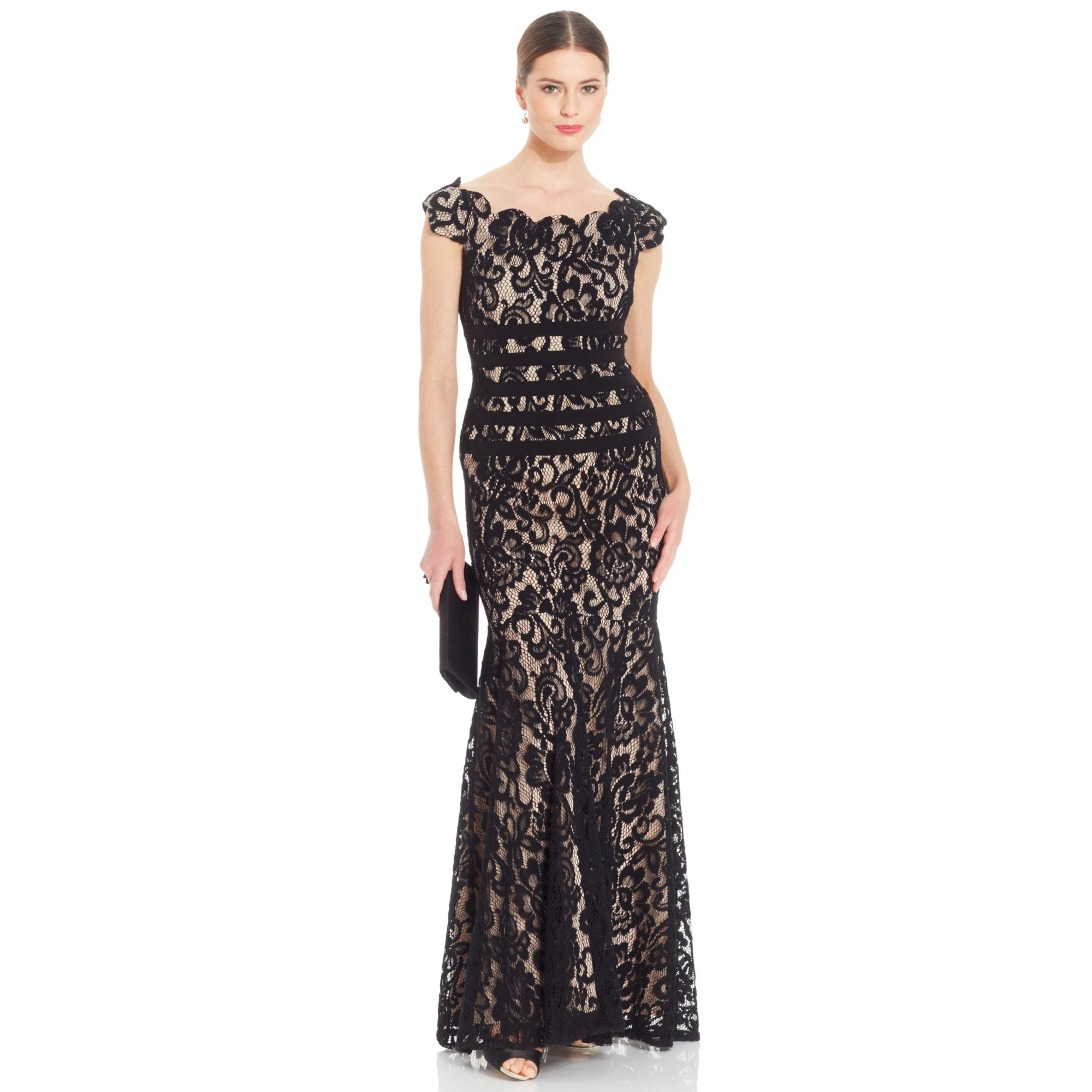 betsy and adam lace sleeve gown