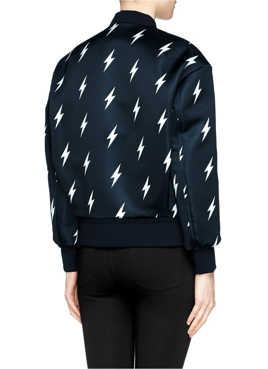 Lyst Neil Barrett Lightning Bolt Print Satin Bomber Jacket in Black