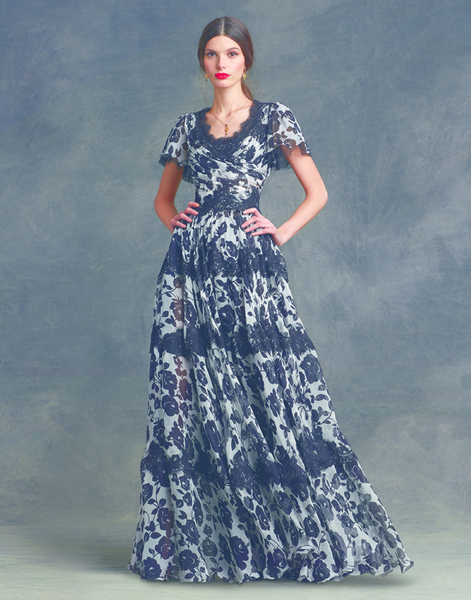 Lyst Dolce Gabbana Long Dress In Printed Chiffon With Lace Gallery