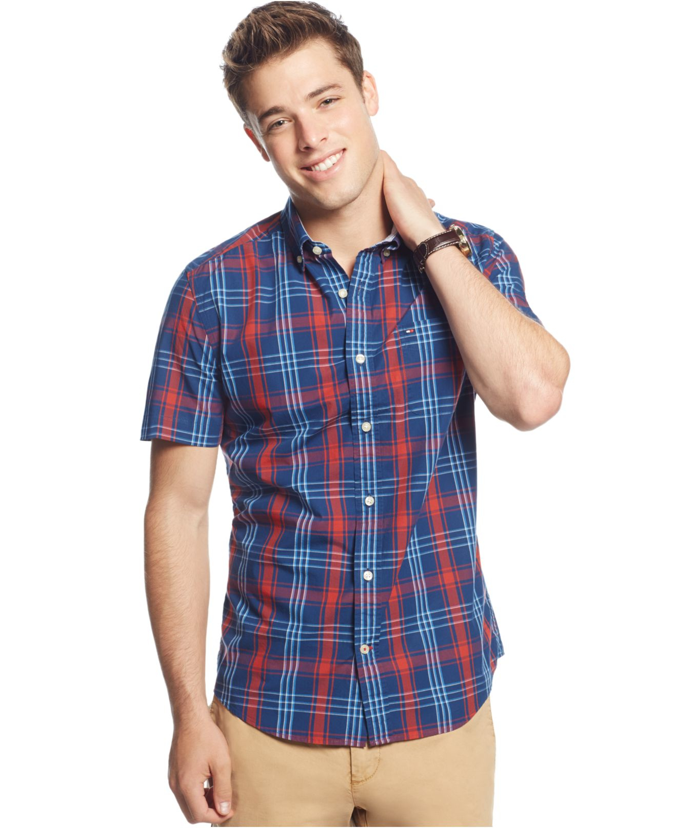 Tommy Hilfiger Smithson Plaid Short-sleeve Button-down Shirt in Blue ...