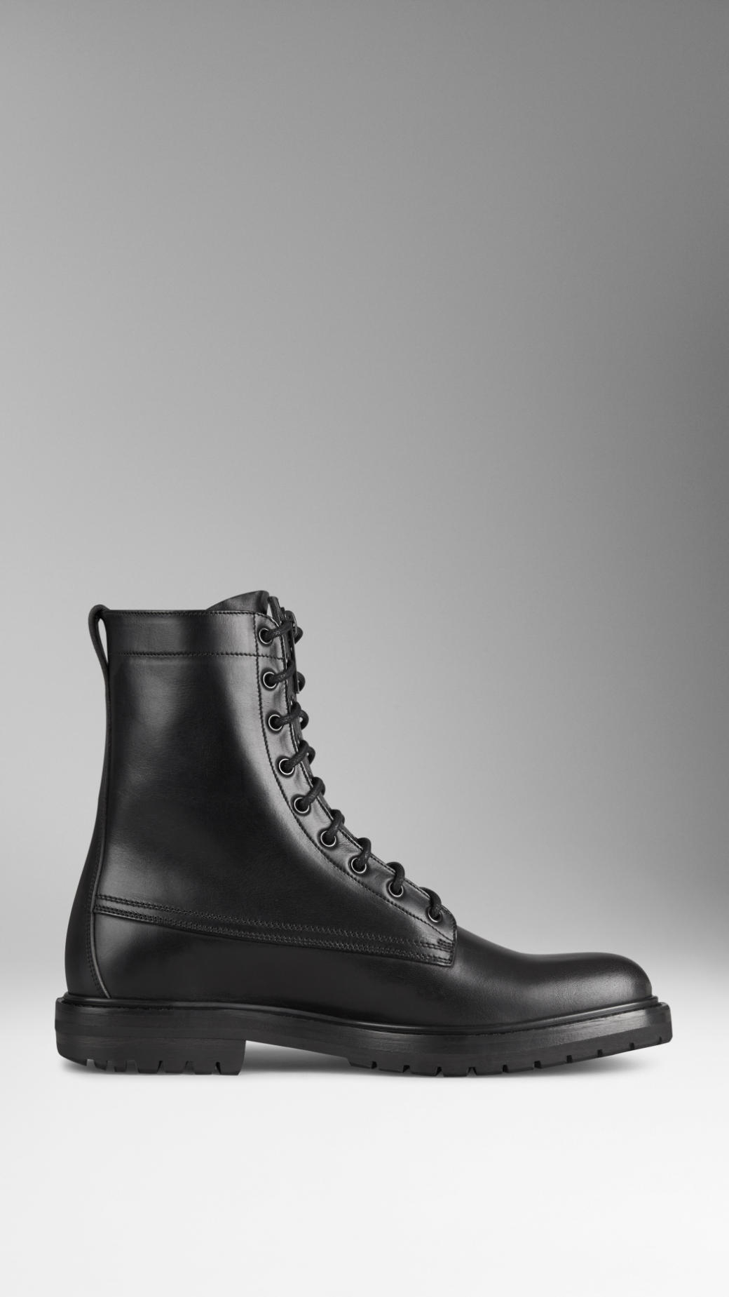 Lyst - Burberry Leather Military Boots in Black for Men