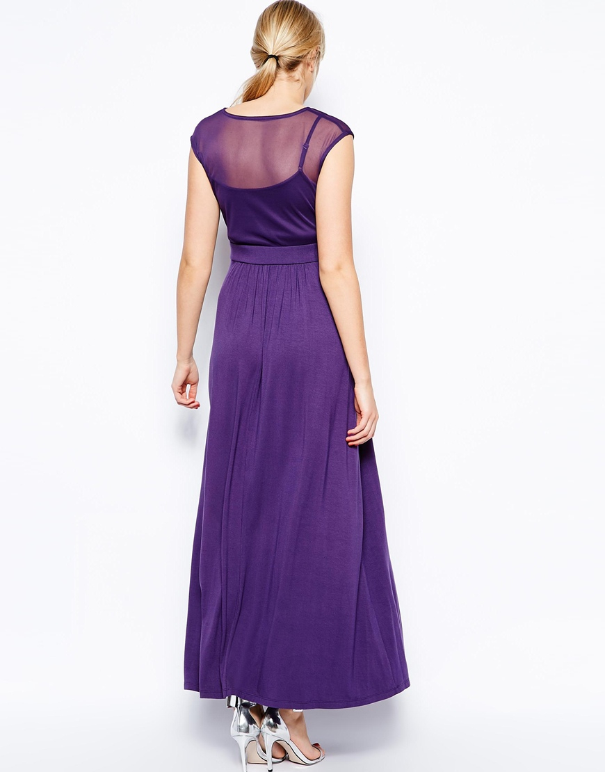 Lyst - Asos Exclusive Maxi Dress With Sheer Overlay And Embellished Waist in Blue