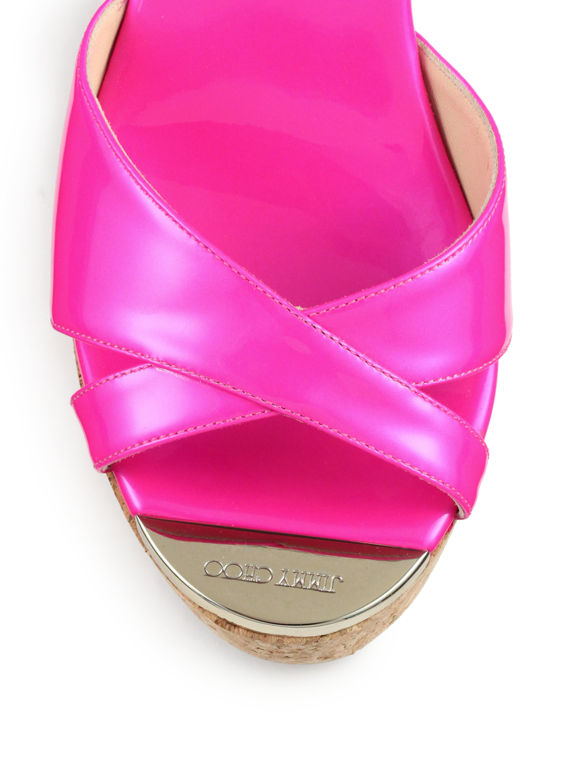 Lyst - Jimmy Choo Perfume Metallic Leather & Cork Wedge Mule Sandals in Pink