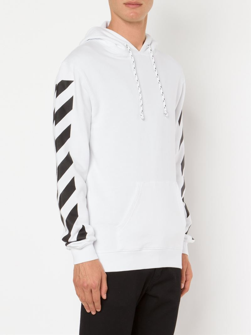 bøf Reproducere træthed Off-White c/o Virgil Abloh Striped Panel Hoodie in White for Men | Lyst