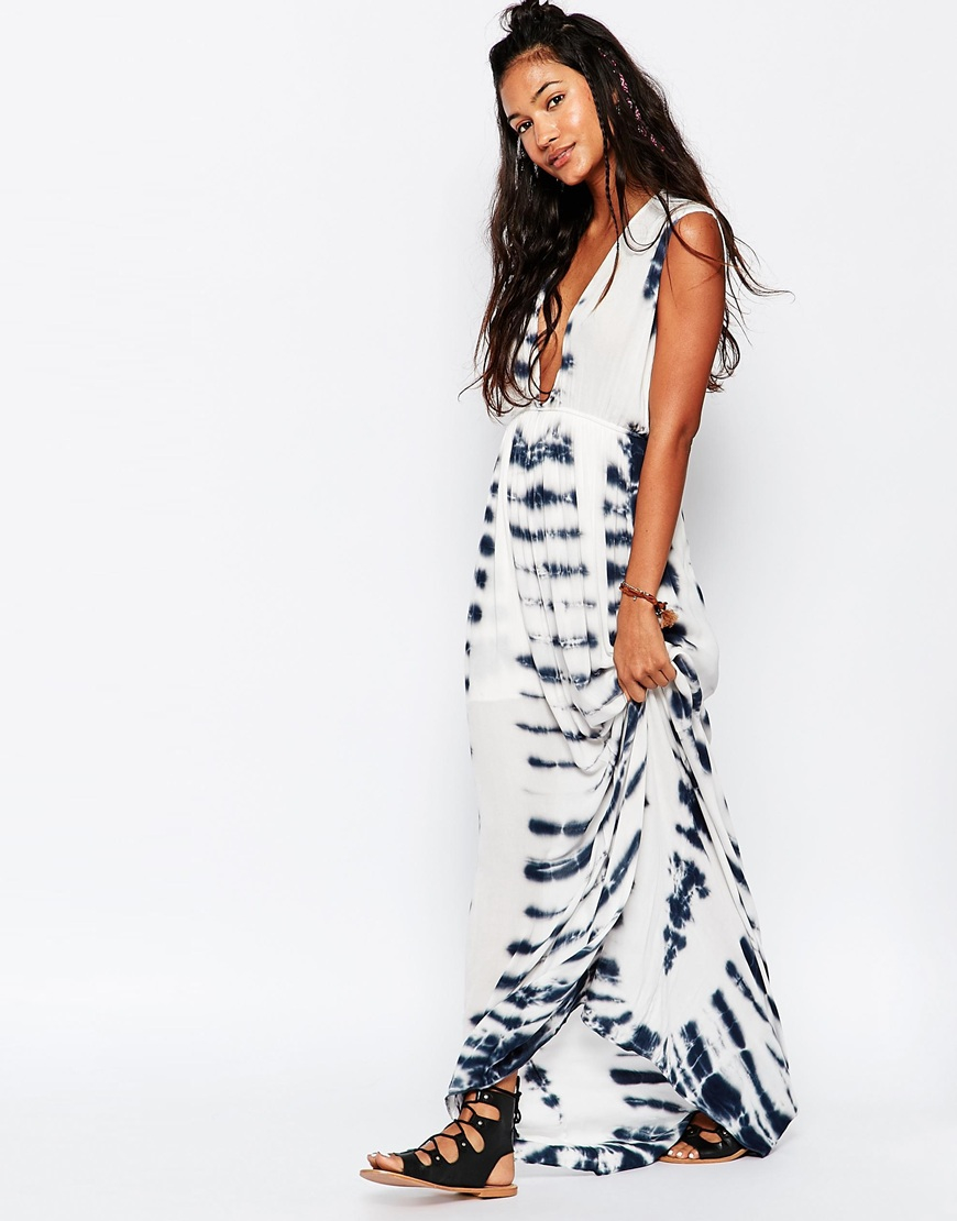 Surf Gypsy Tie Dye Beach Maxi Dress In Black Lyst