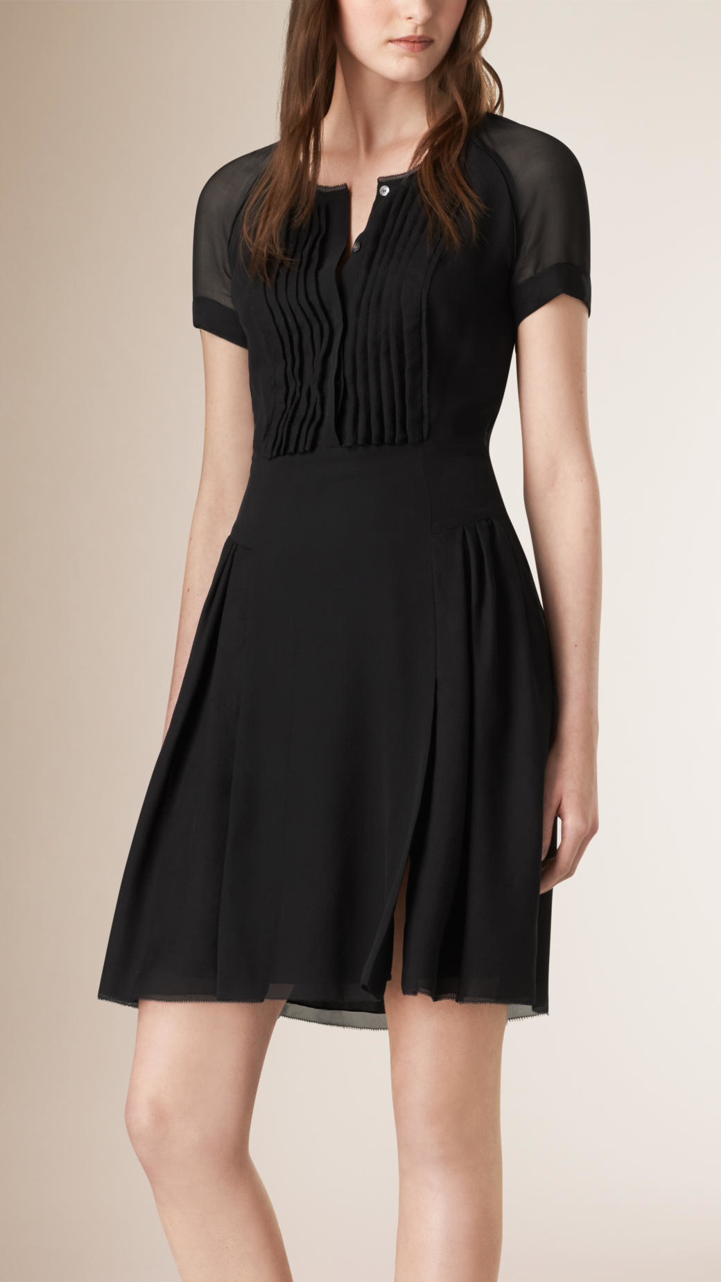Burberry Pleated Silk Dress in Black | Lyst