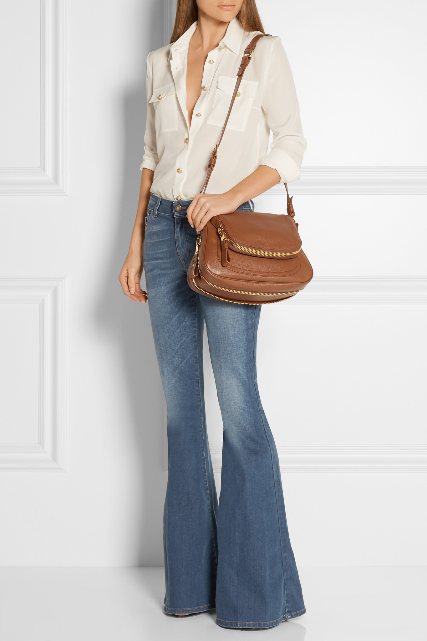 Tom Ford Jennifer Medium Textured-Leather Shoulder Bag in Brown
