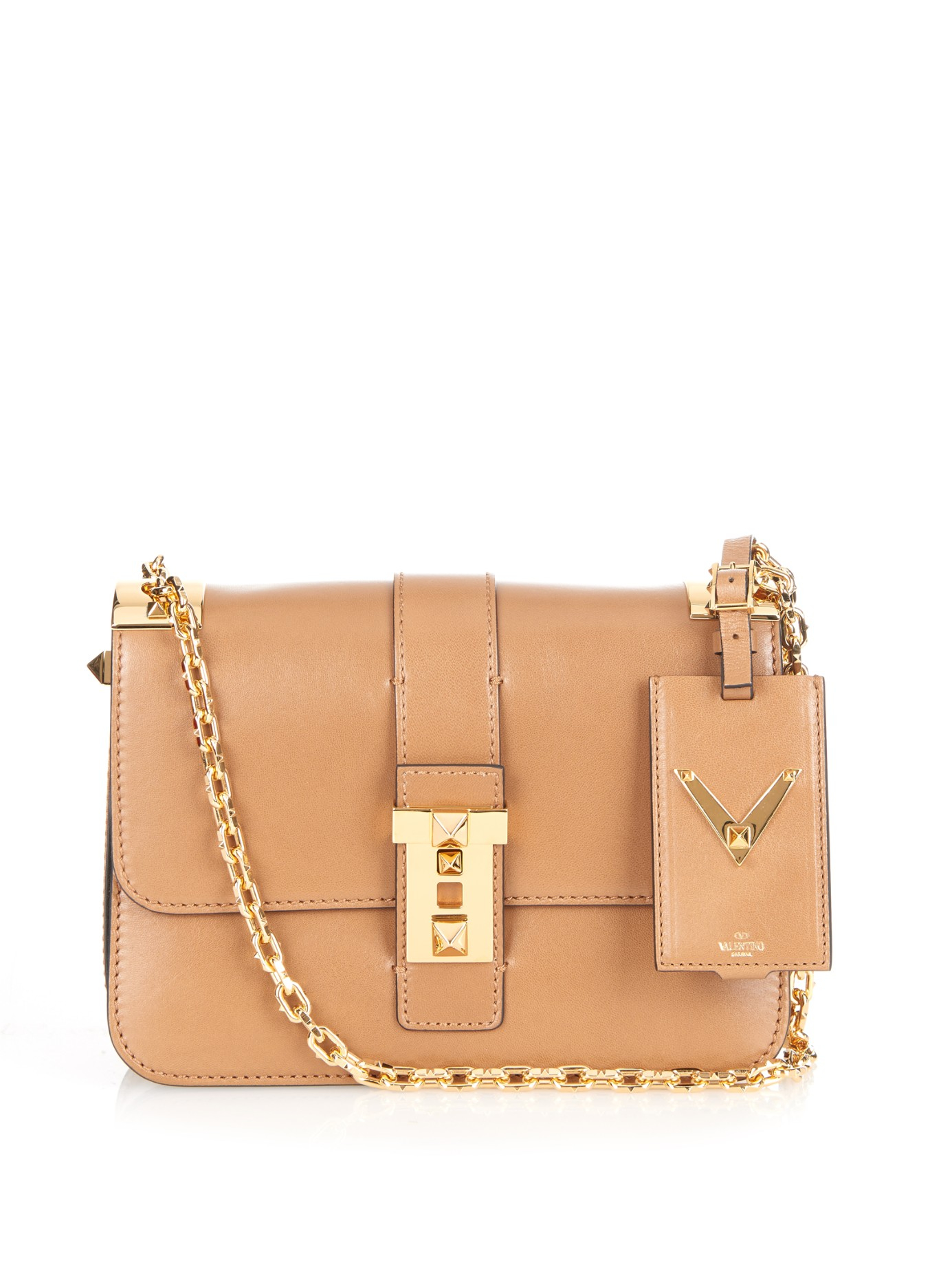 Lyst Valentino Brockstud Leather Shoulder Bag in Brown
