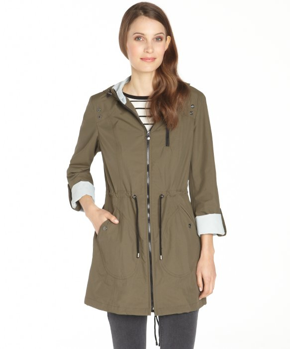 Lyst - Laundry by shelli segal Olive Green Zip Front 34 Length Anorak ...