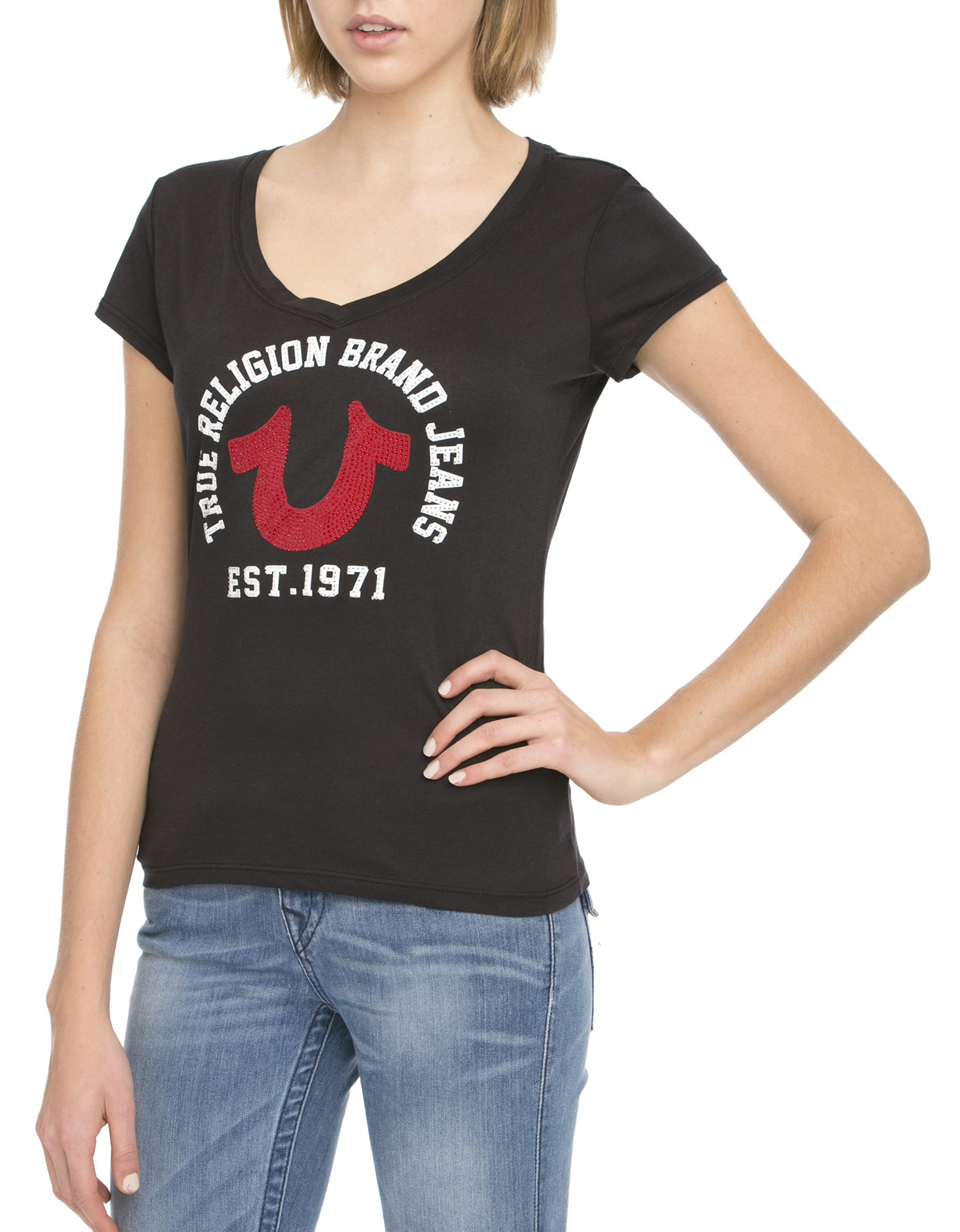 True religion Hand Picked Crystal Collegiate Womens T-Shirt in Black | Lyst