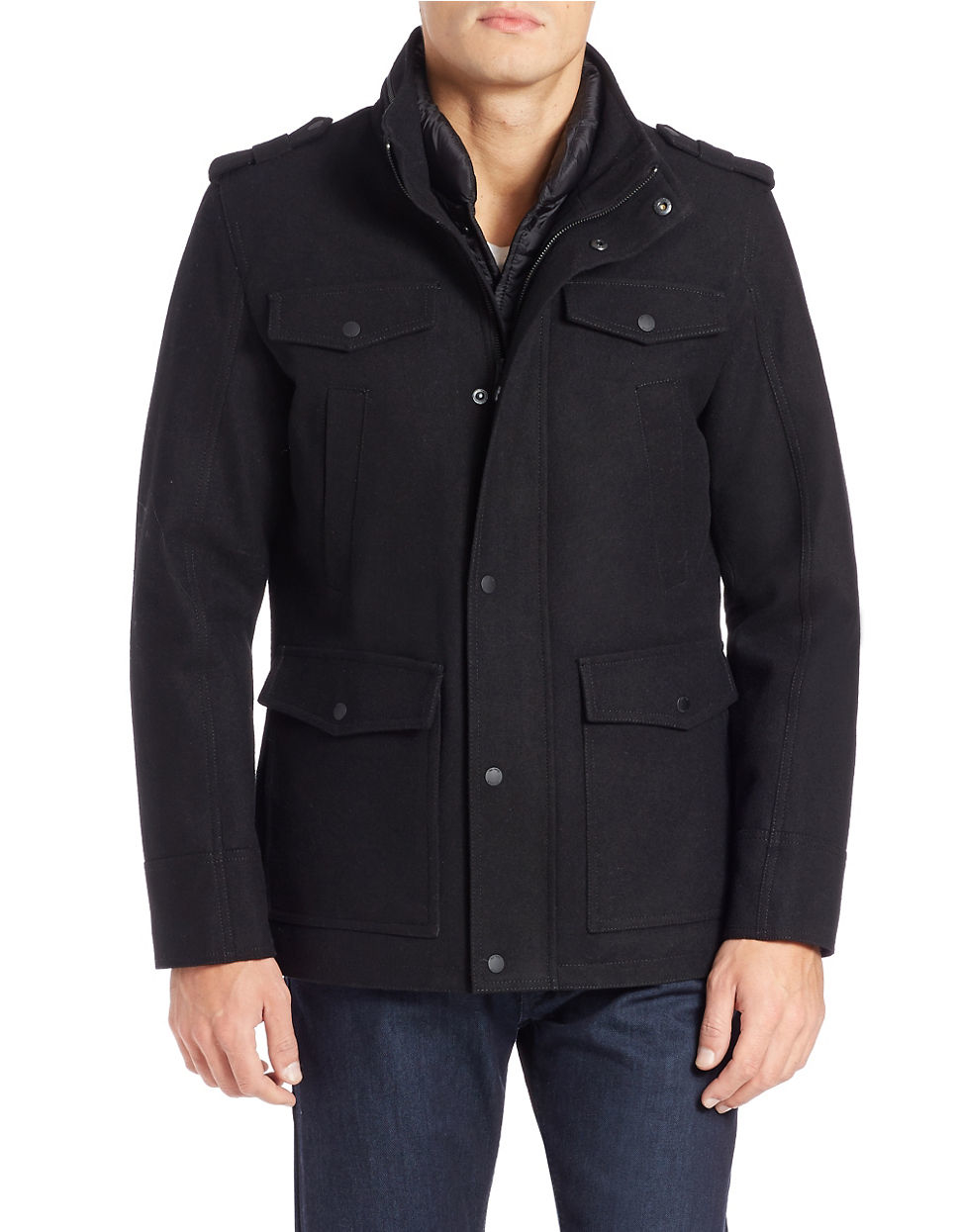 Guess Wool Blend Jacket With Removable Bib in Black for Men - Lyst