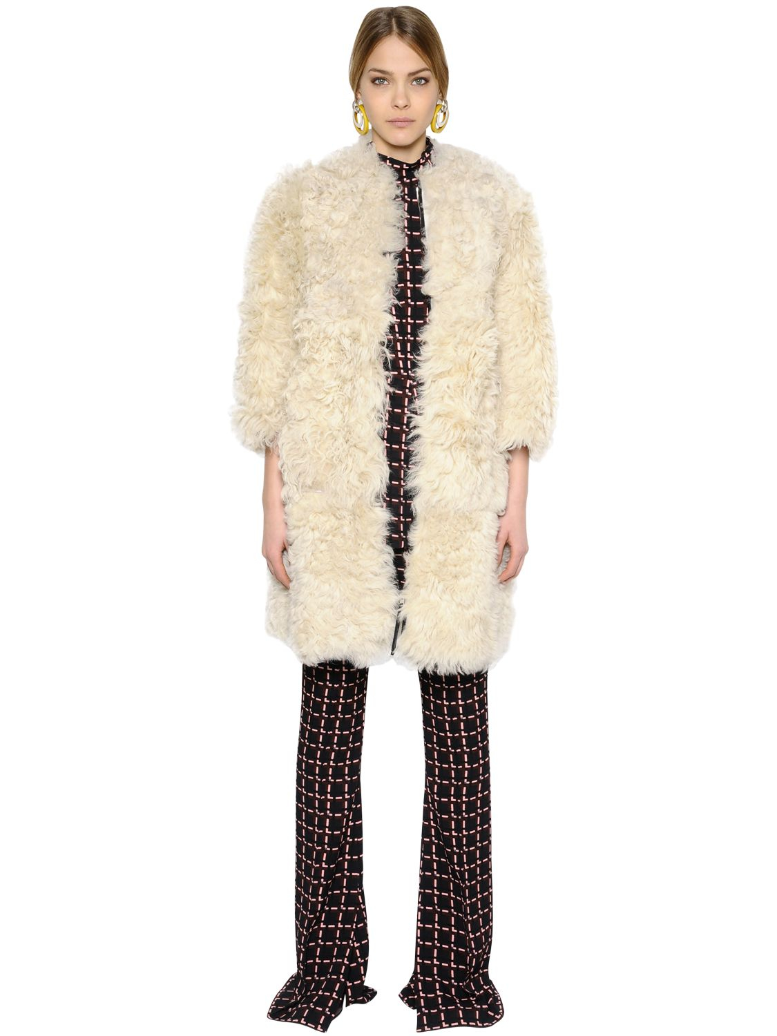 Marni Curly Shearling Coat in Natural | Lyst
