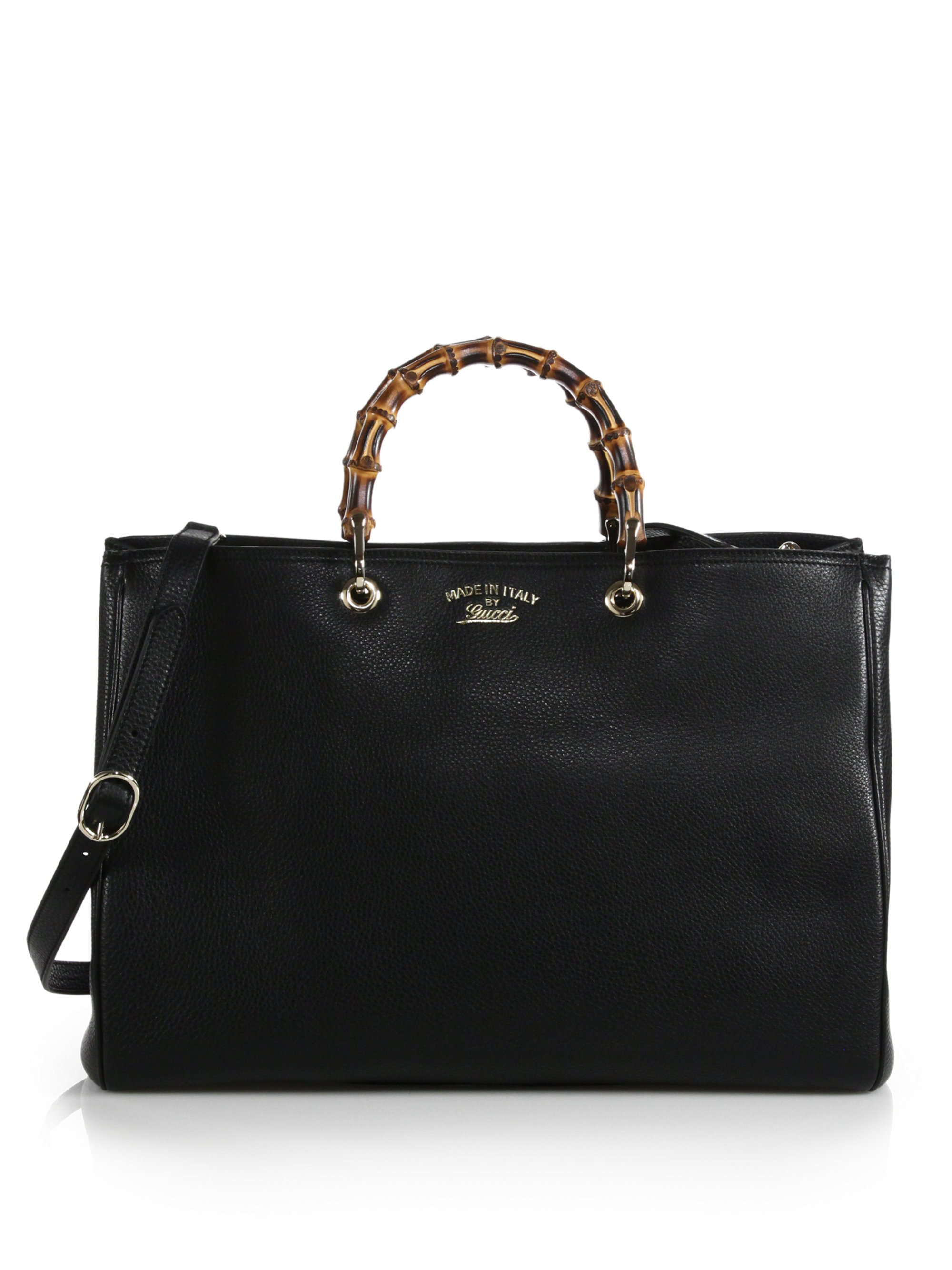 Gucci Bamboo Shopper Large Leather Tote in Black | Lyst