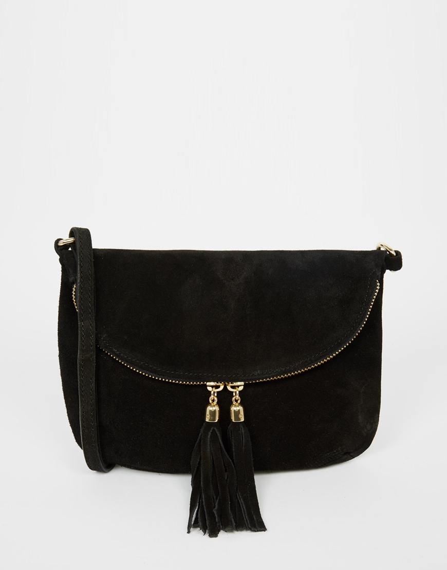 suede black cross body bag