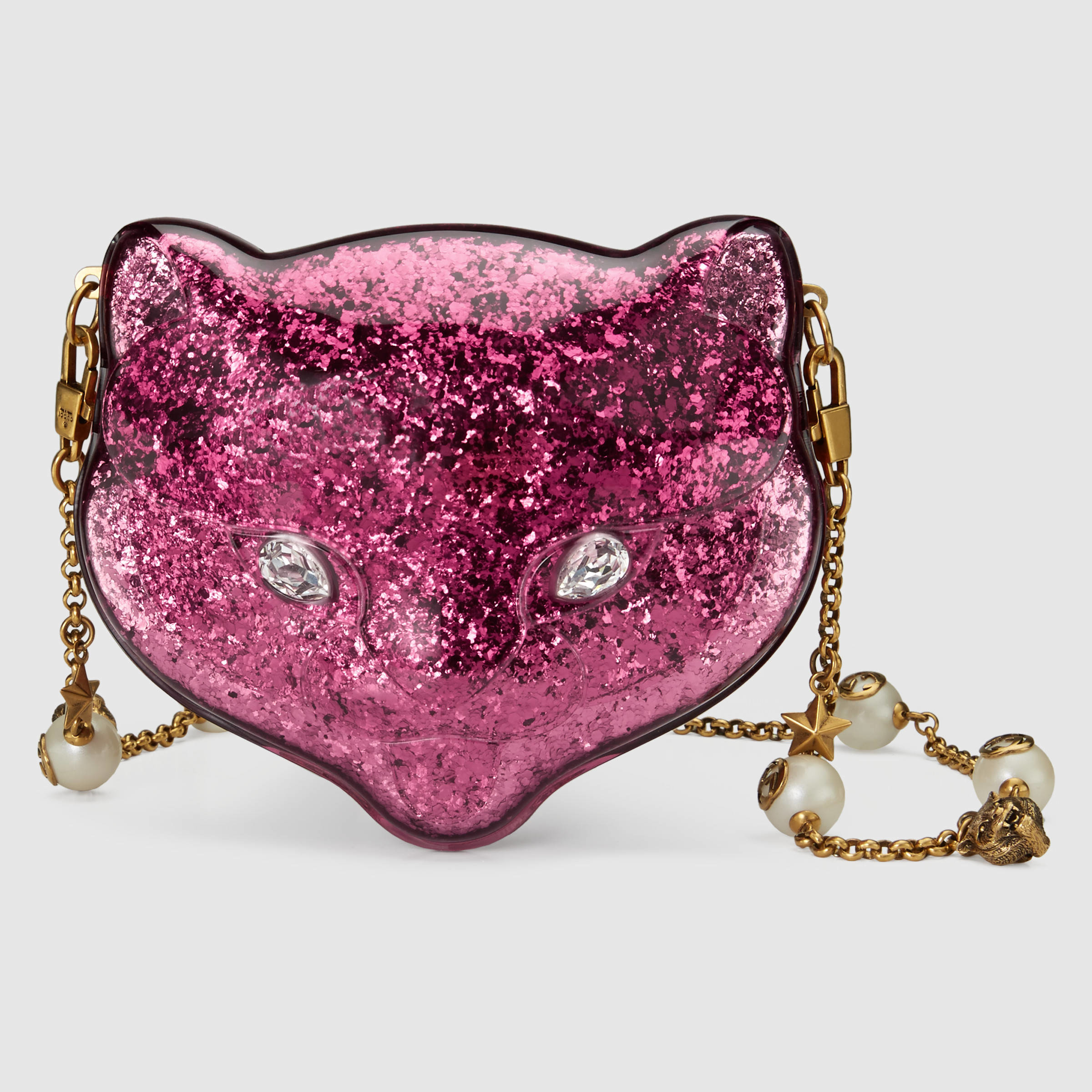 Gucci Glitter Plexiglass Cat Clutch in Pink | Lyst