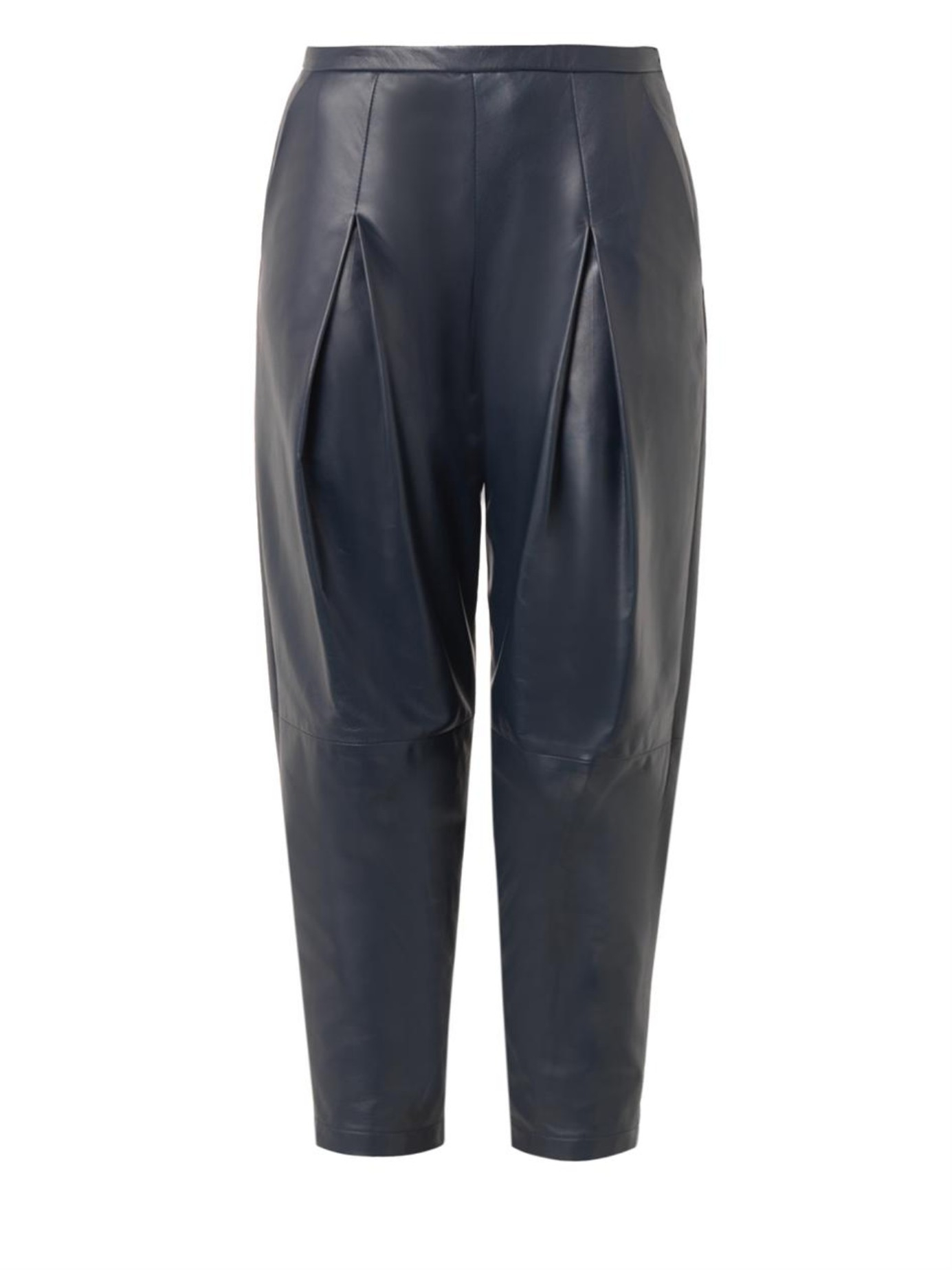 Navy leather trousers