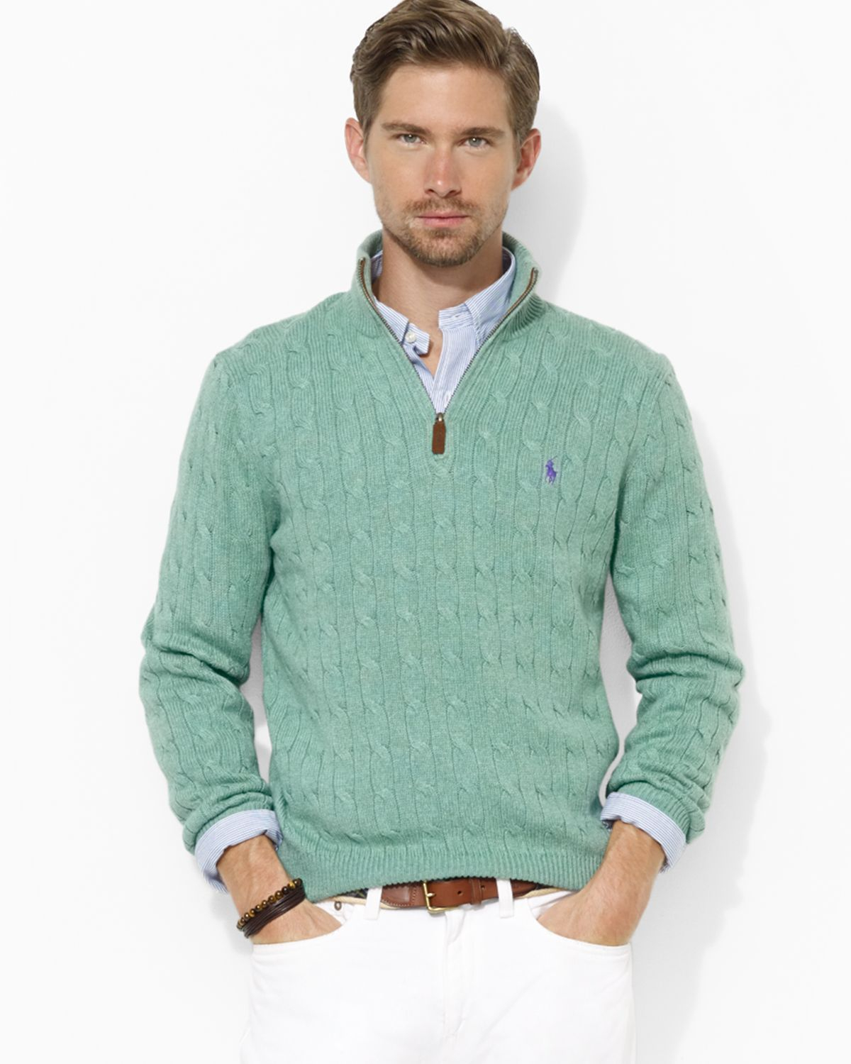ralph lauren half zip cable knit