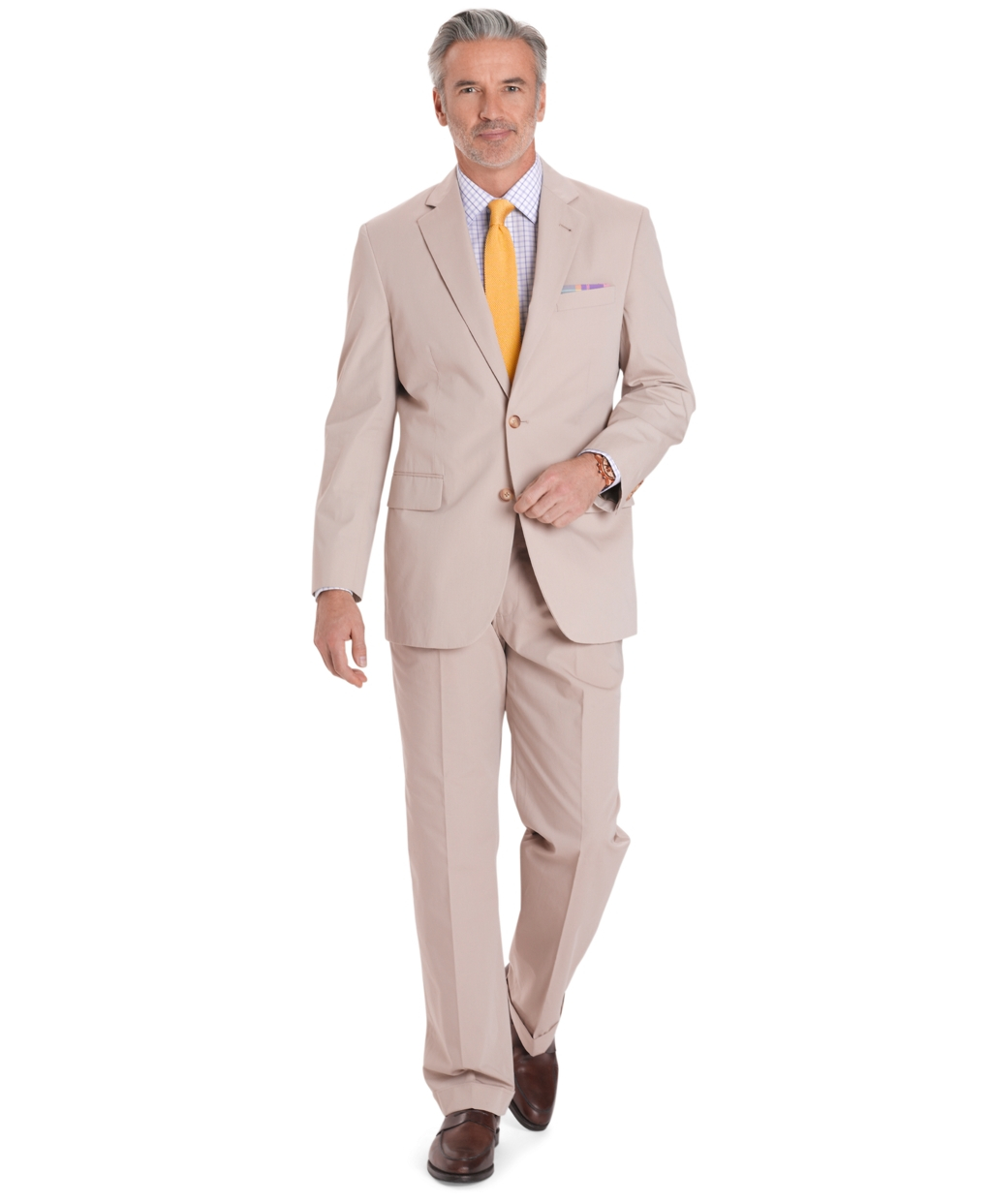 Cotton Madison Fit Poplin Suit in Stone 