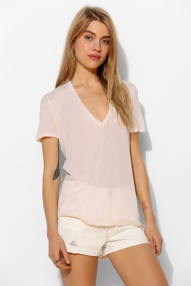 Monrow Tissue Vneck Tee in Natural | Lyst