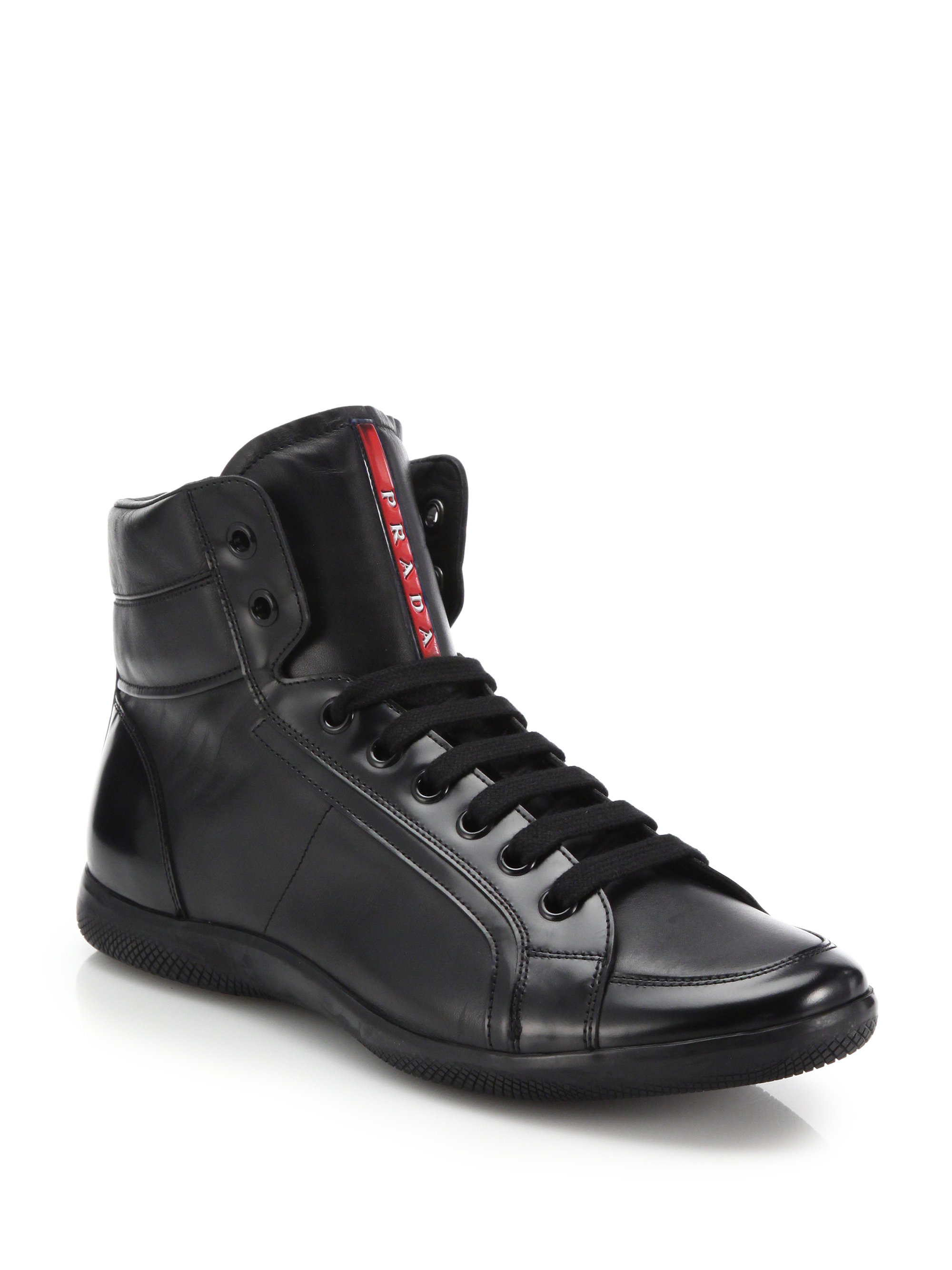 Prada Leather High-top Sneakers in Black for Men | Lyst