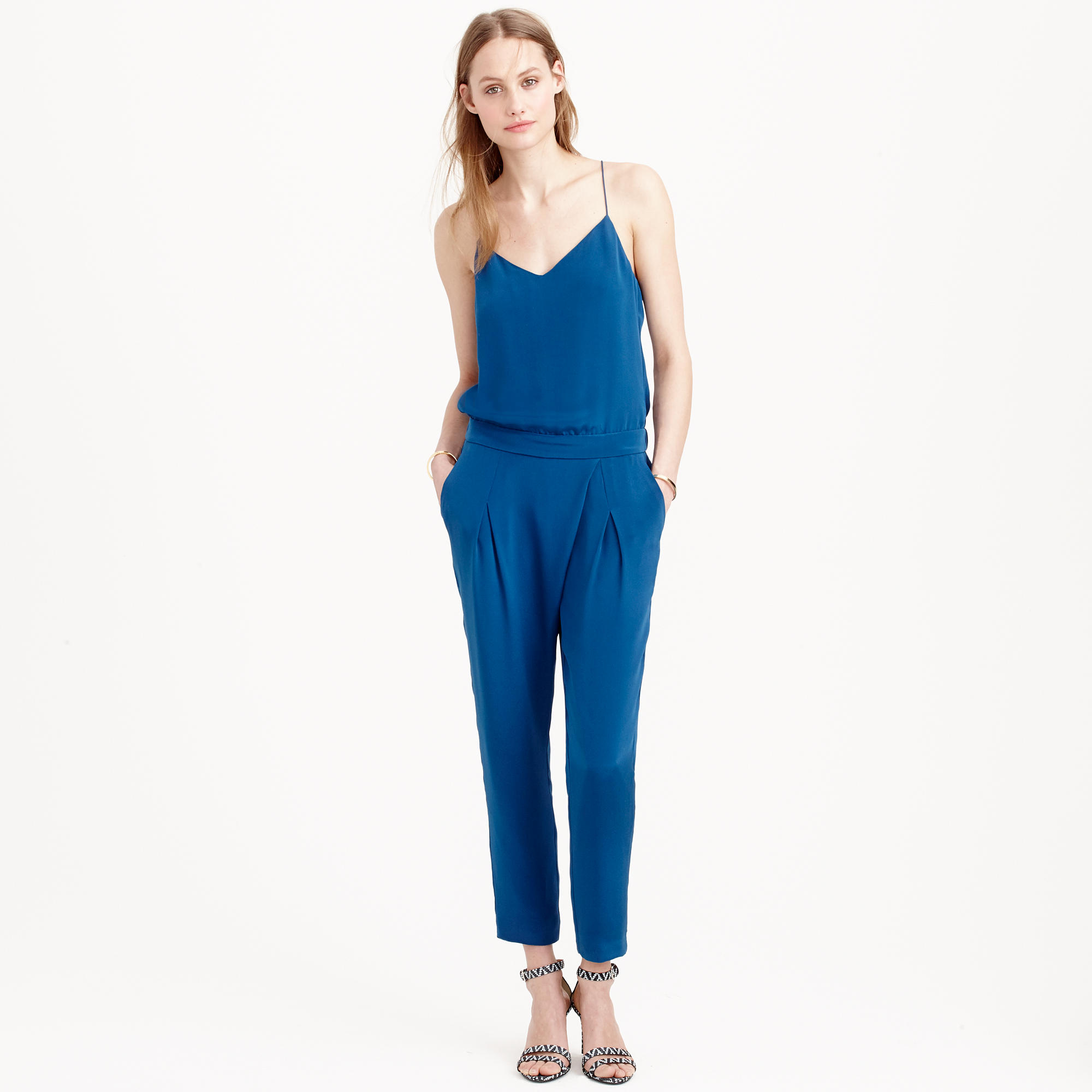 J.crew Collection Silk Crepe De Chine Jumpsuit in Blue Lyst