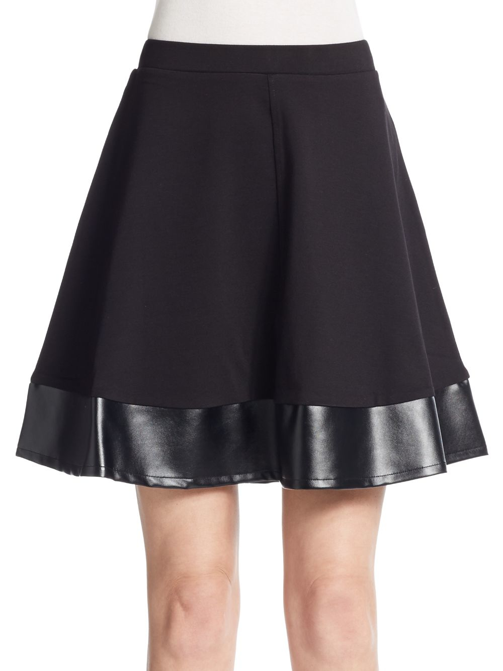 Saks fifth avenue black label Ponte & Faux Leather Aline Skirt in