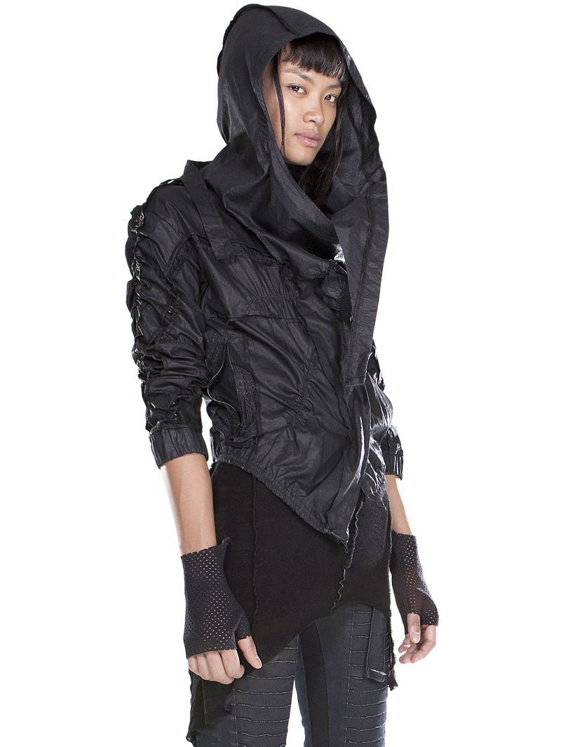 Demobaza Asymmetric Waxed Cotton Hooded Jacket in Black - Lyst
