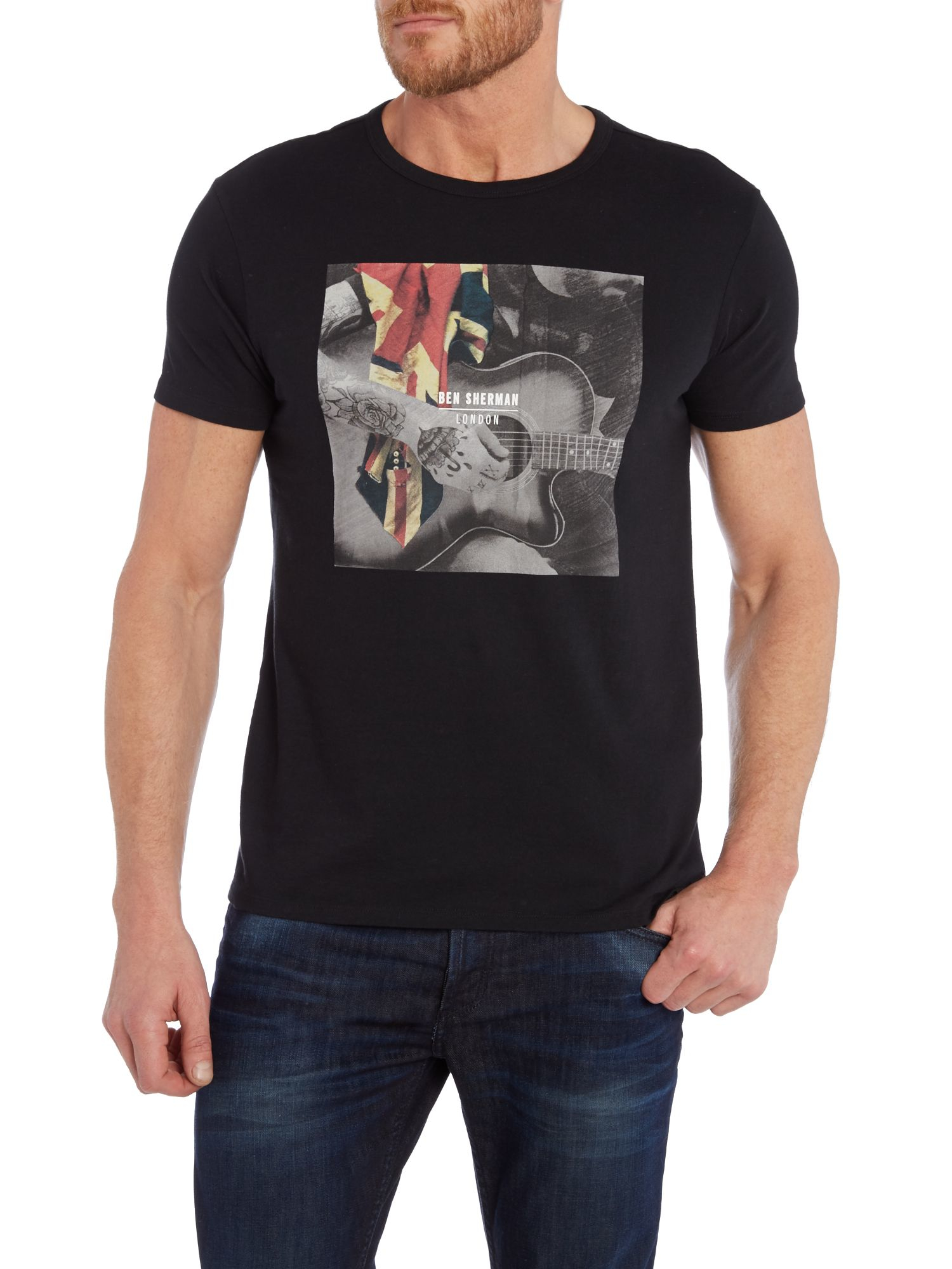 Ben Sherman Cotton Union Jack Guitar Print T-shirt in Black for Men - Lyst