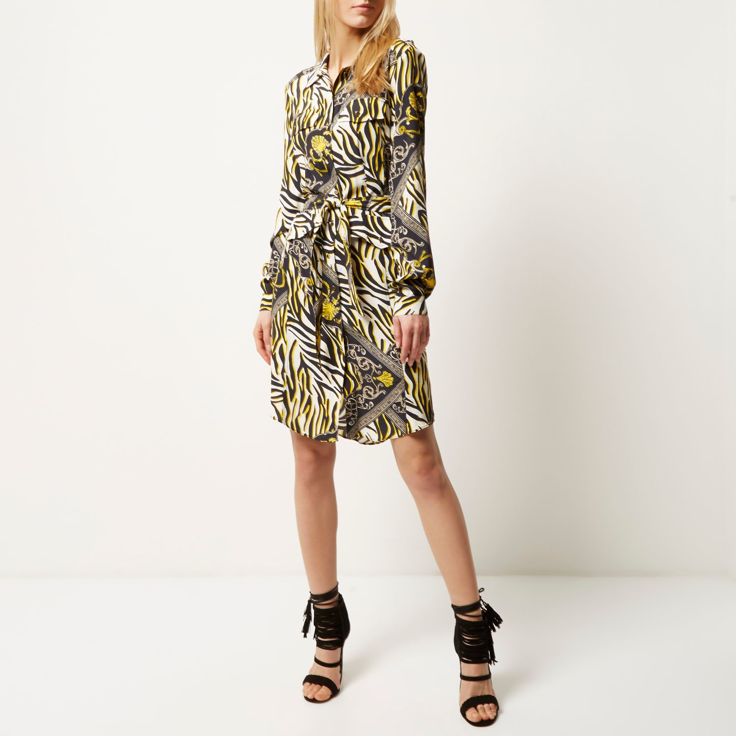 River island Ri Plus White Tile Print Shirt Dress in White | Lyst