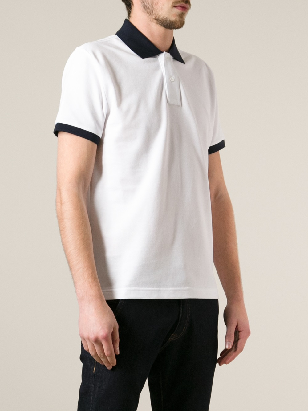 Moncler Contrast Trim Polo Shirt in White for Men | Lyst