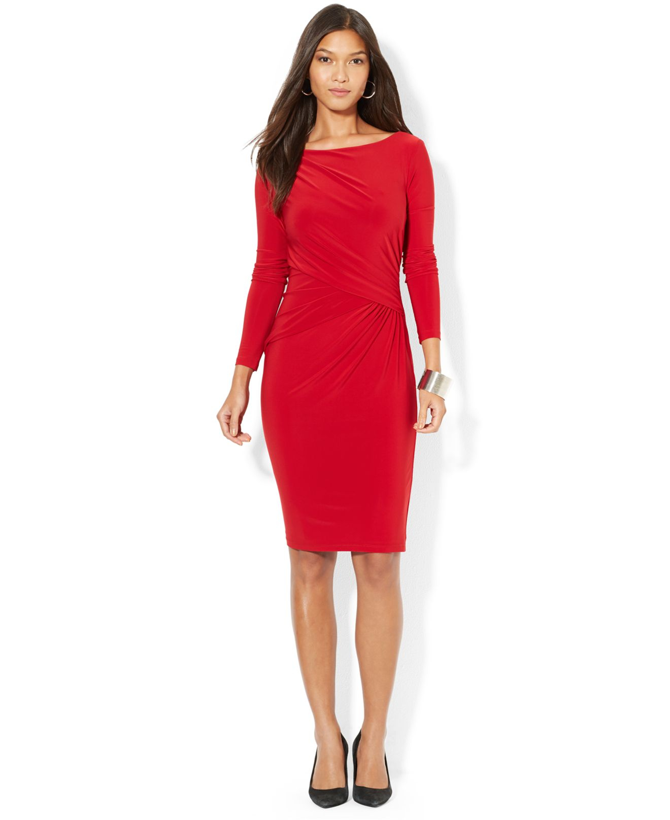 red jersey dress with sleeves