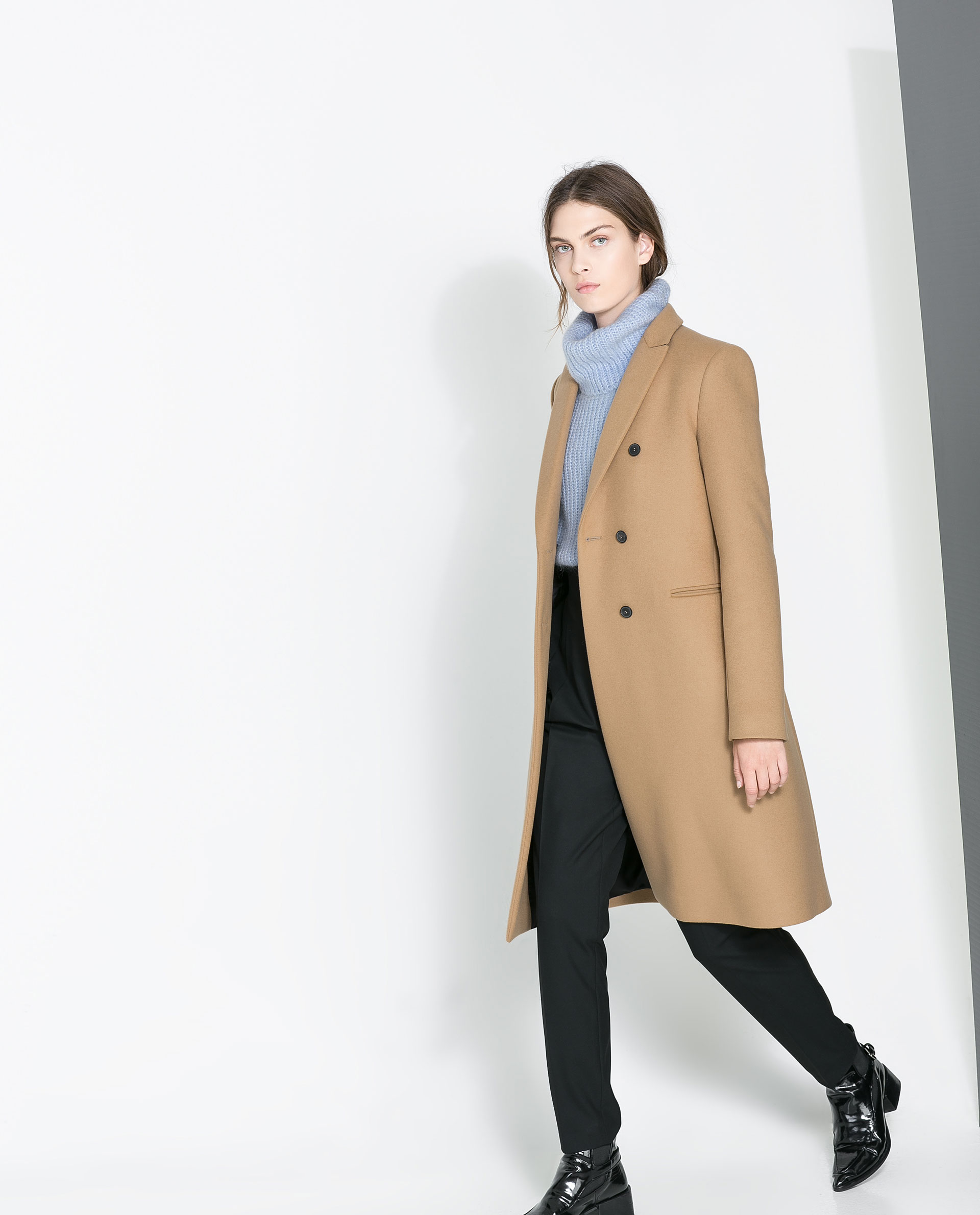 Zara Masculine Double Breasted Coat in Brown (Camel) Lyst