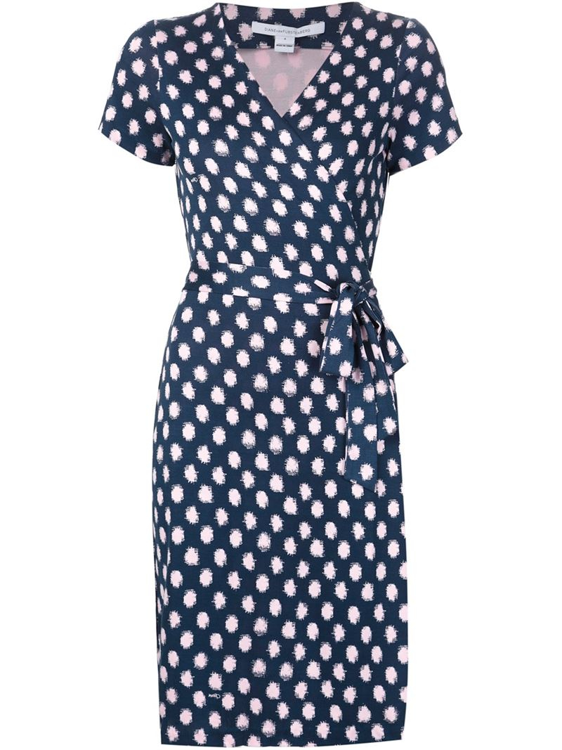 Diane von Furstenberg Silk Polka Dot Wrap Dress in Blue - Lyst